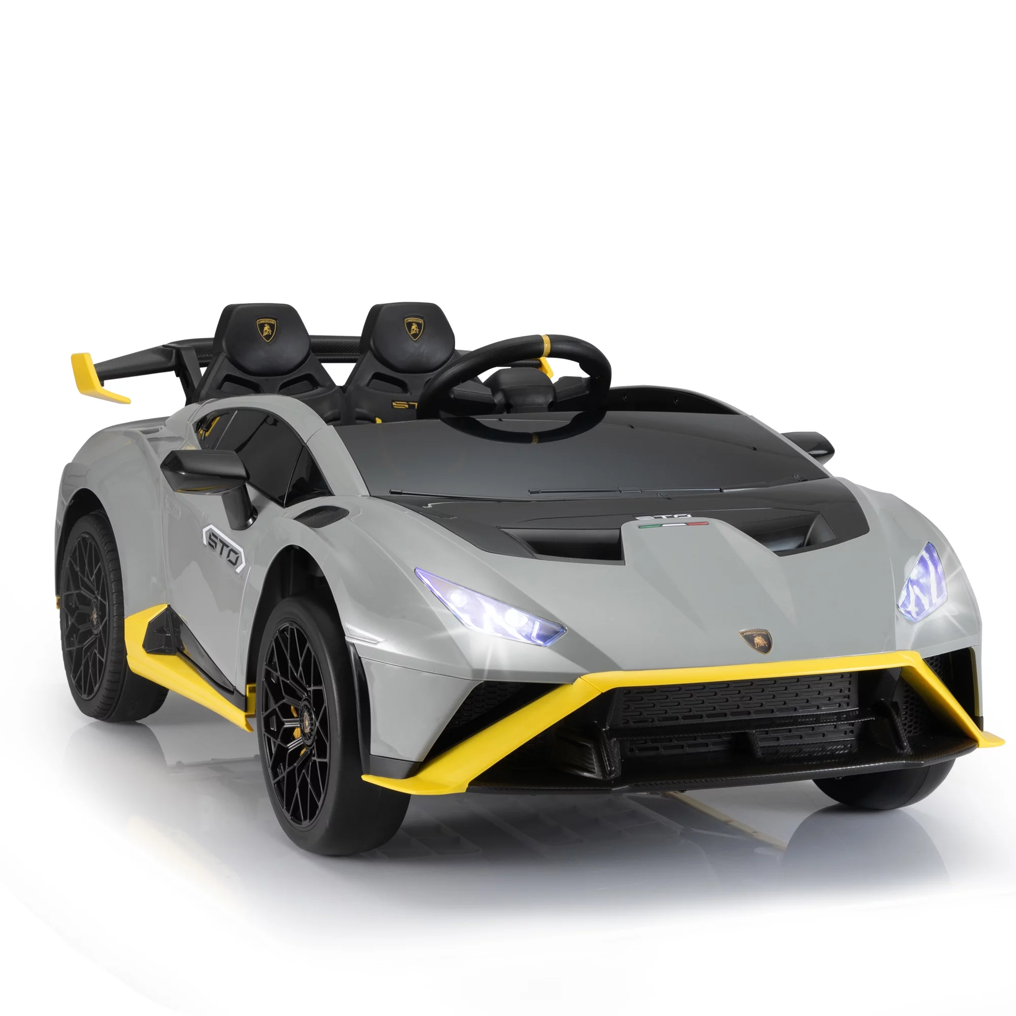 TOBBI 24V Lamborghini STO Licensed Kids Ride on Drift Car Gray Electric Car W/Remote Control LED Lights, up to 10 mph - Cheap Fitting
