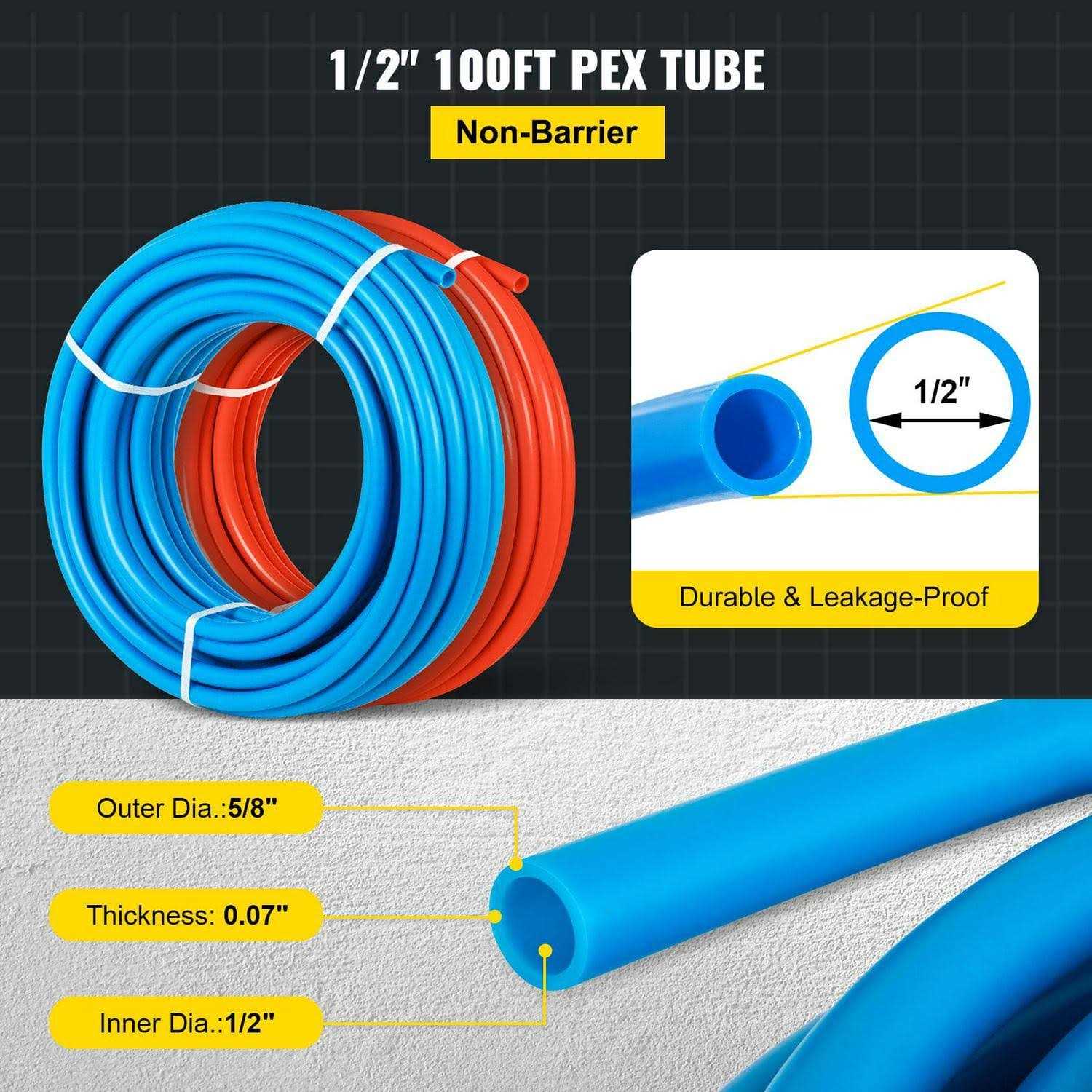 Happybuy PEX Tubing Pipe 2 Rolls of 1/2 Inch X 100 Feet PEX Tubing Non Oxygen Barrier Radiant Floor PEX Pipe Radiant Heat Floor Heating Plumbing - Cheap Fitting