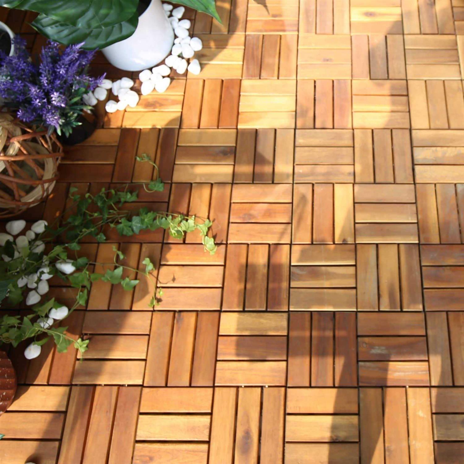 Courtyard Casual Acacia 12 x 12 Deck Tile Pack of 9 in Teak with Parkay Pattern - Cheap Fitting