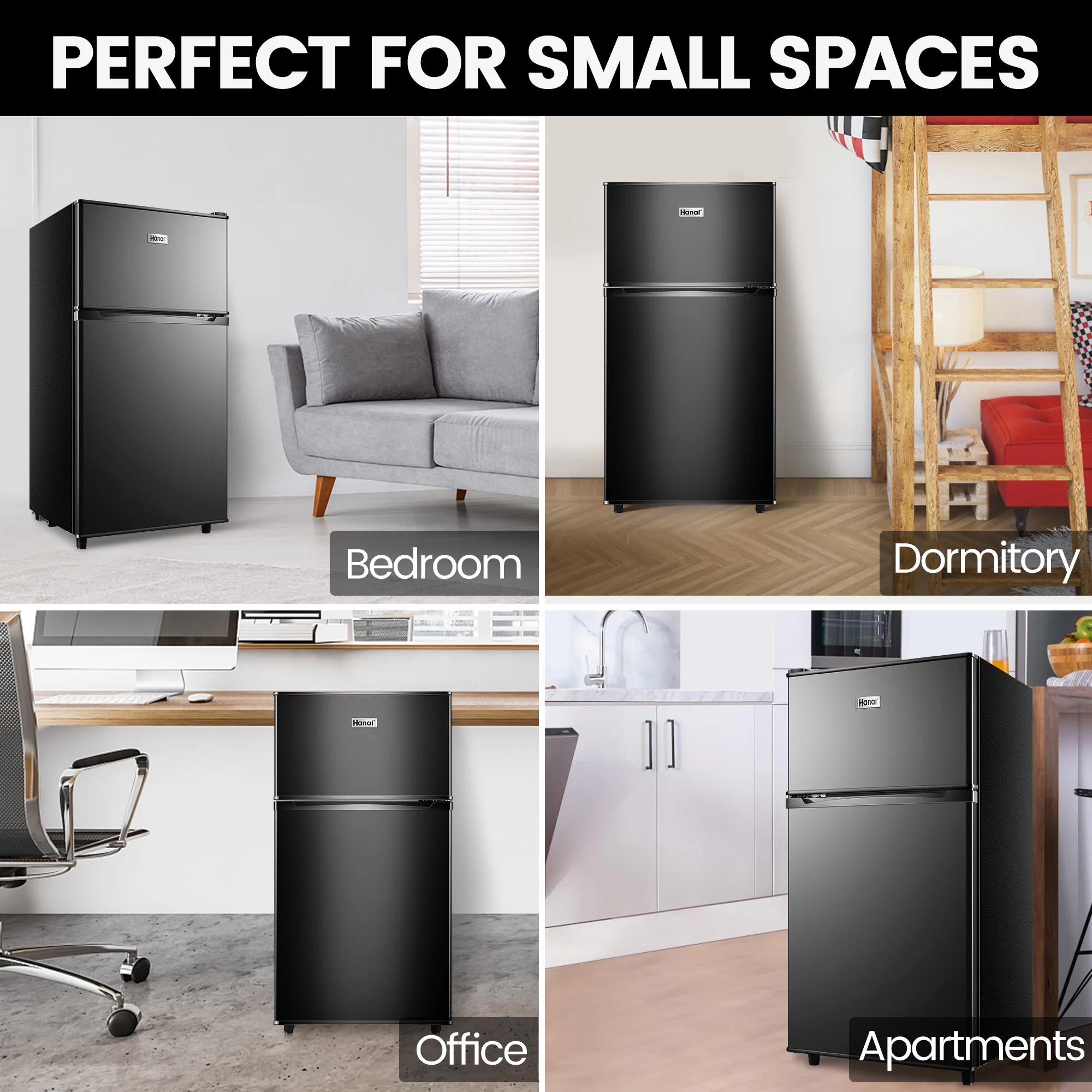 WANAI 3.5 Cu ft Two Door Mini Fridge with Freezer, Black - Cheap Fitting