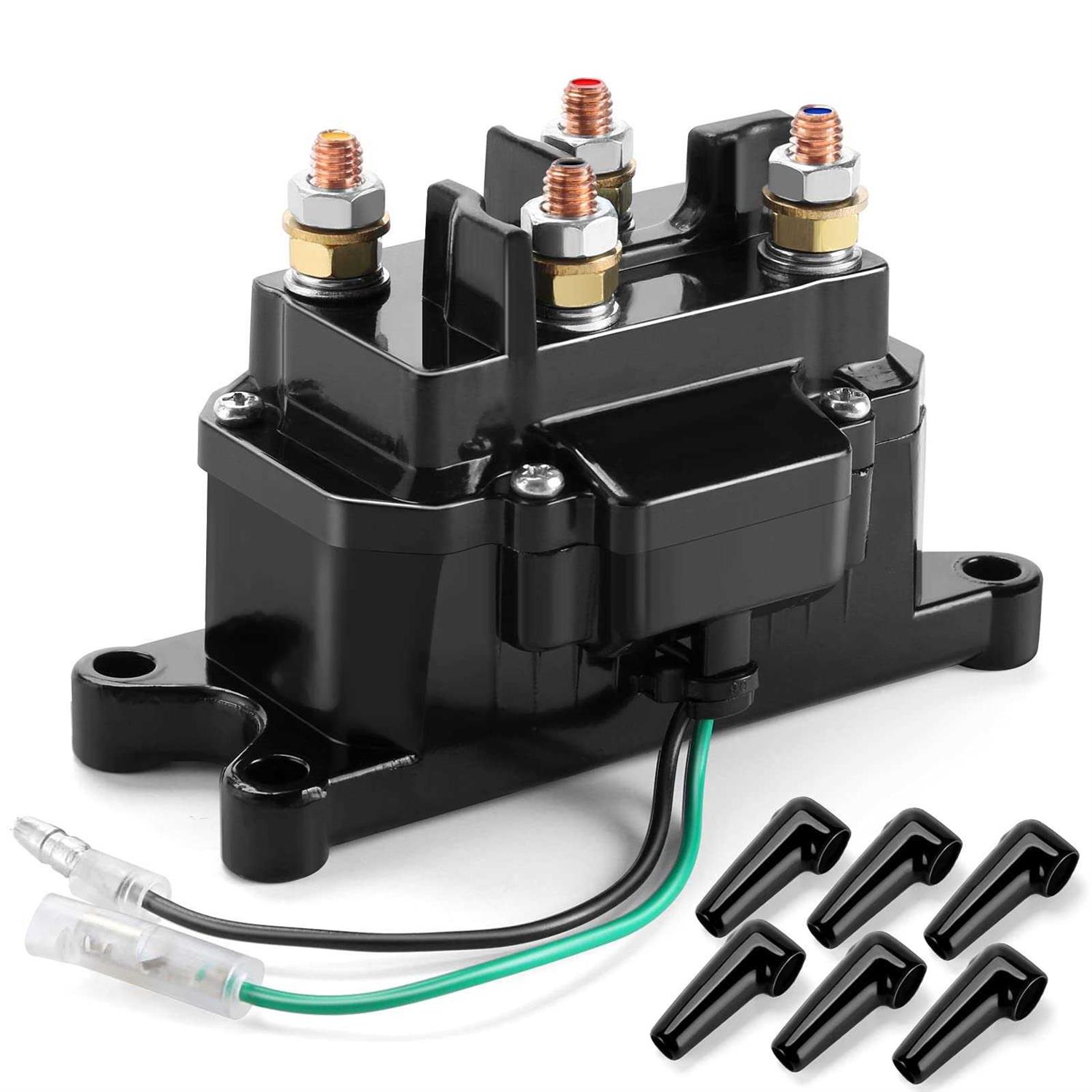 ovsor 12v 250a Winch Solenoid Relay Contactor Thumb Truck for Atv Utv 2000-5000lbs Winch with 6 Protecting Caps - Cheap Fitting