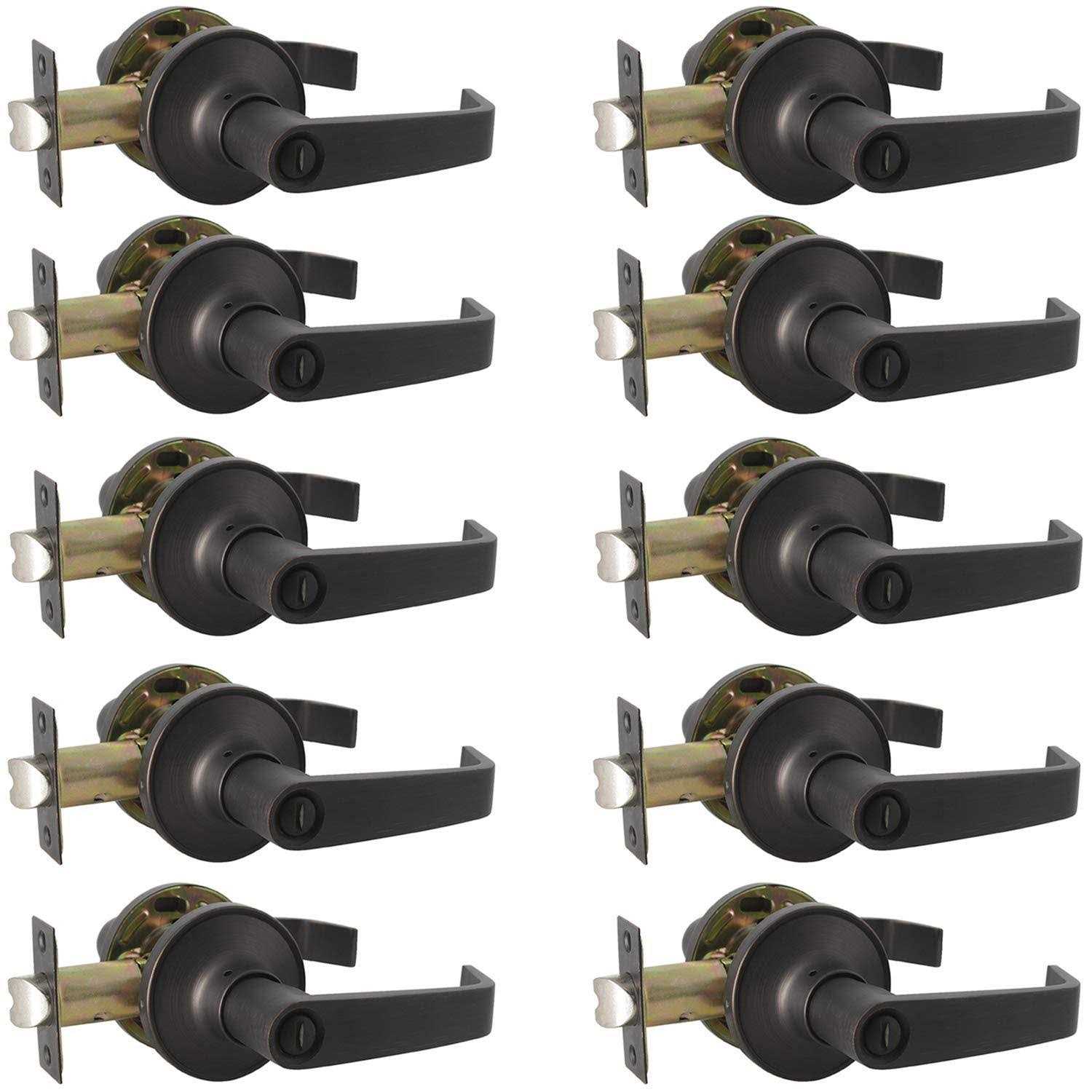 Probrico 10 Pack Privacy Bathroom Door Lock Lever Keyless No Keys Door Lockset;Right/Left Handed Reversible;Oil Rubbed Bronze Door Levers Hardware - Cheap Fitting