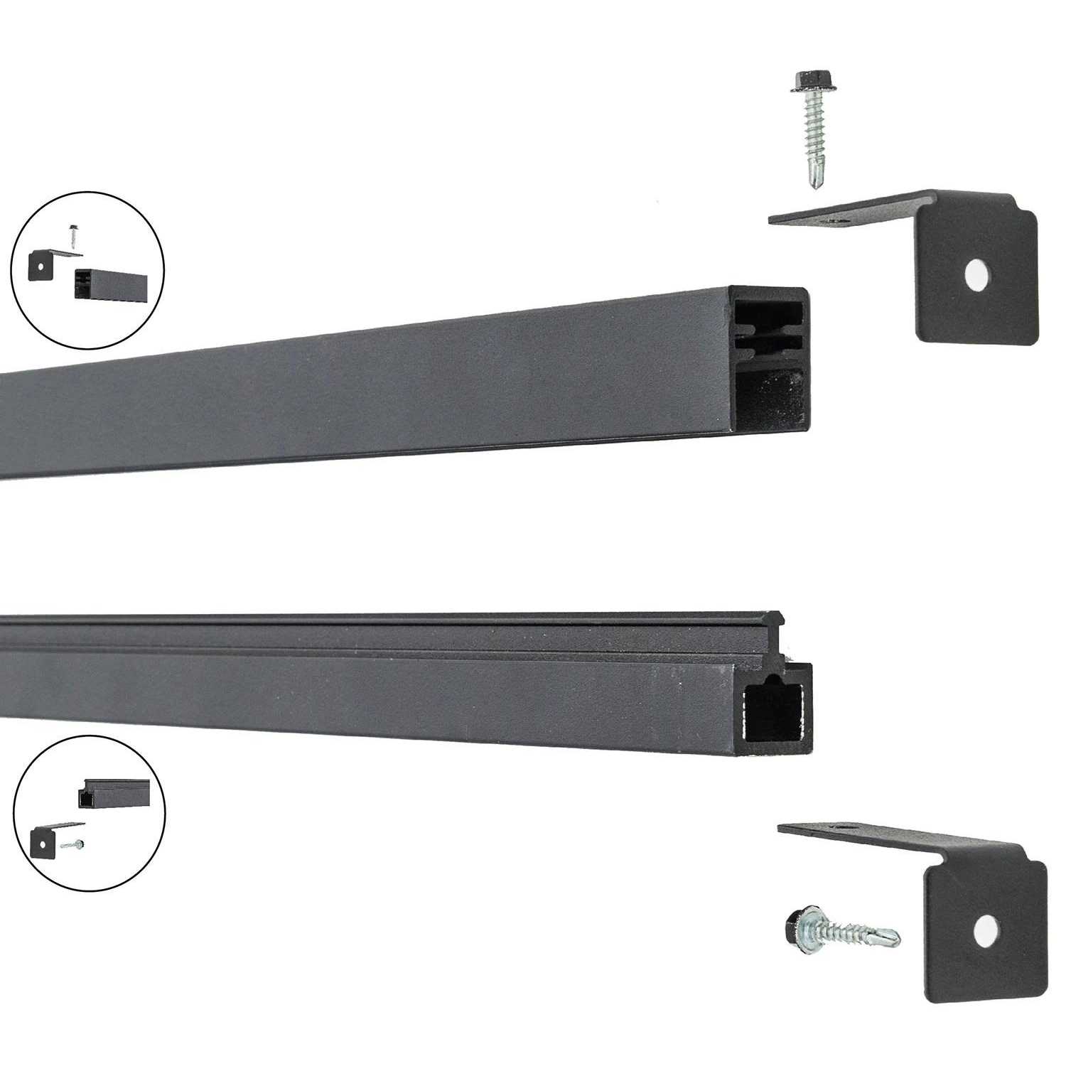 Veranda Euro Style 1 in. x 0.75 in. x 71 in. Black Aluminum Top/Bottom Frame Kit Fence Bracket - Cheap Fitting