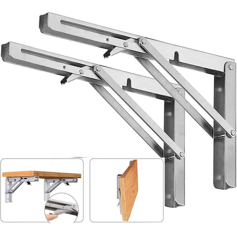 Folding Shelf Brackets Max Load 300 lb Heavy Duty Stainless Steel Collapsible Wall Mounted Shelf Brackets for Table - Cheap Fitting