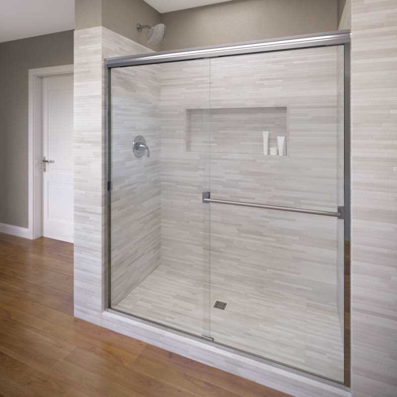 Basco Classic 60 in. x 70 in. Semi-Frameless Sliding Shower Door in Chrome with Clear Glass - Cheap Fitting
