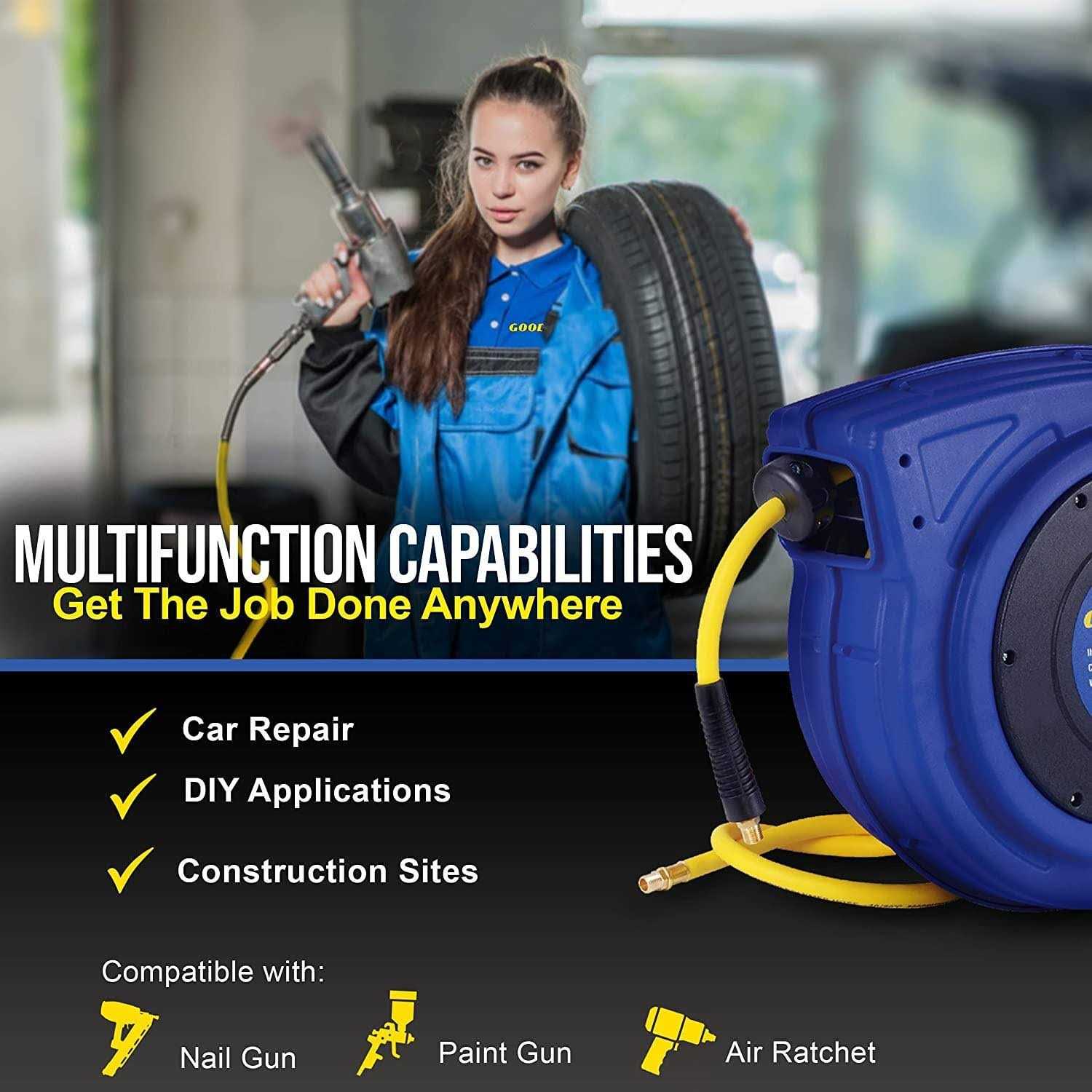 Goodyear 0.37 x 65 ft. Retractable Air-Hose Reel TRI-GUR009 - Cheap Fitting