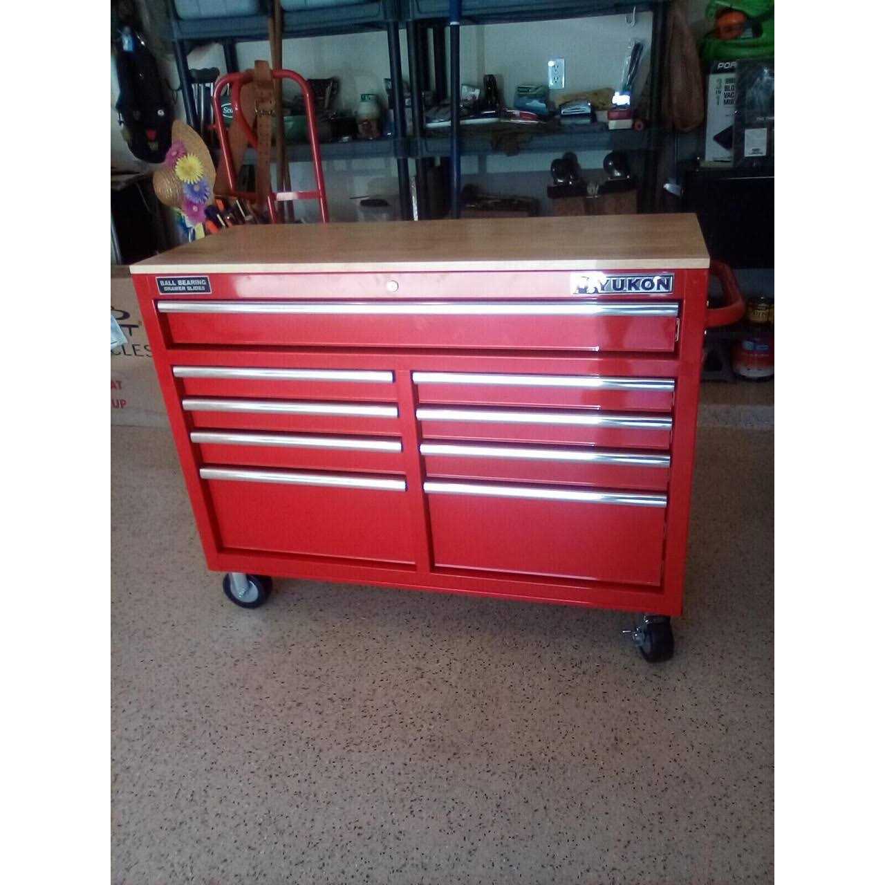 Yukon 46 in. 9 Drawer Mobile Storage Cabinet with Solid Wood Top - Cheap Fitting