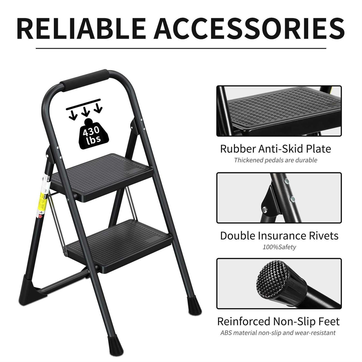 Step Ladder EFFIELER 2 Step Stool Ergonomic Folding Step Stool with Wide Anti-Slip Pedal 430 lbs Sturdy Step Stool for Adults Multi-Use - Cheap Fitting