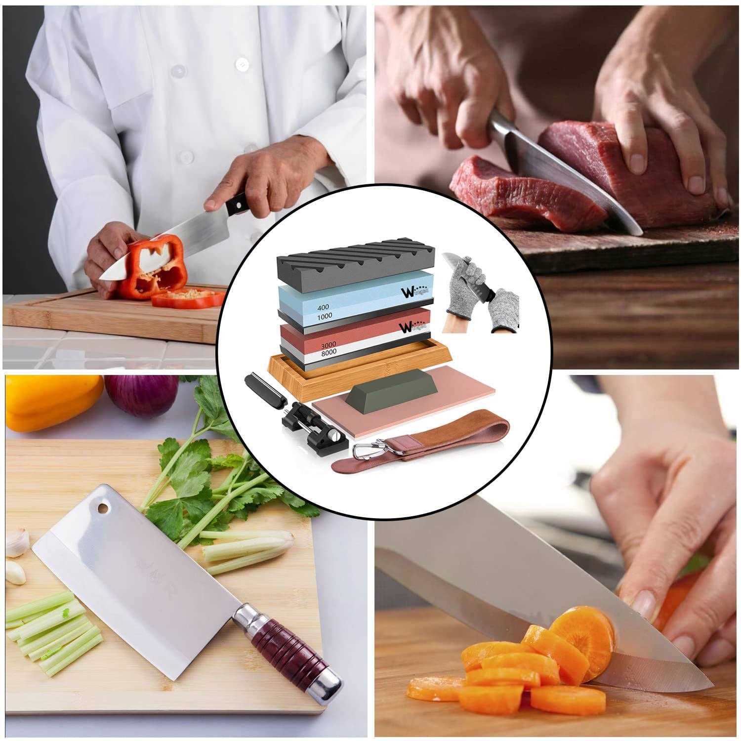 Whetstone Knife Sharpener 400/1000 3000/8000 Grit Wet Stone Knife sharpening kit for knives chisel with Non-slip Rubber Base Angle Guide - Cheap Fitting
