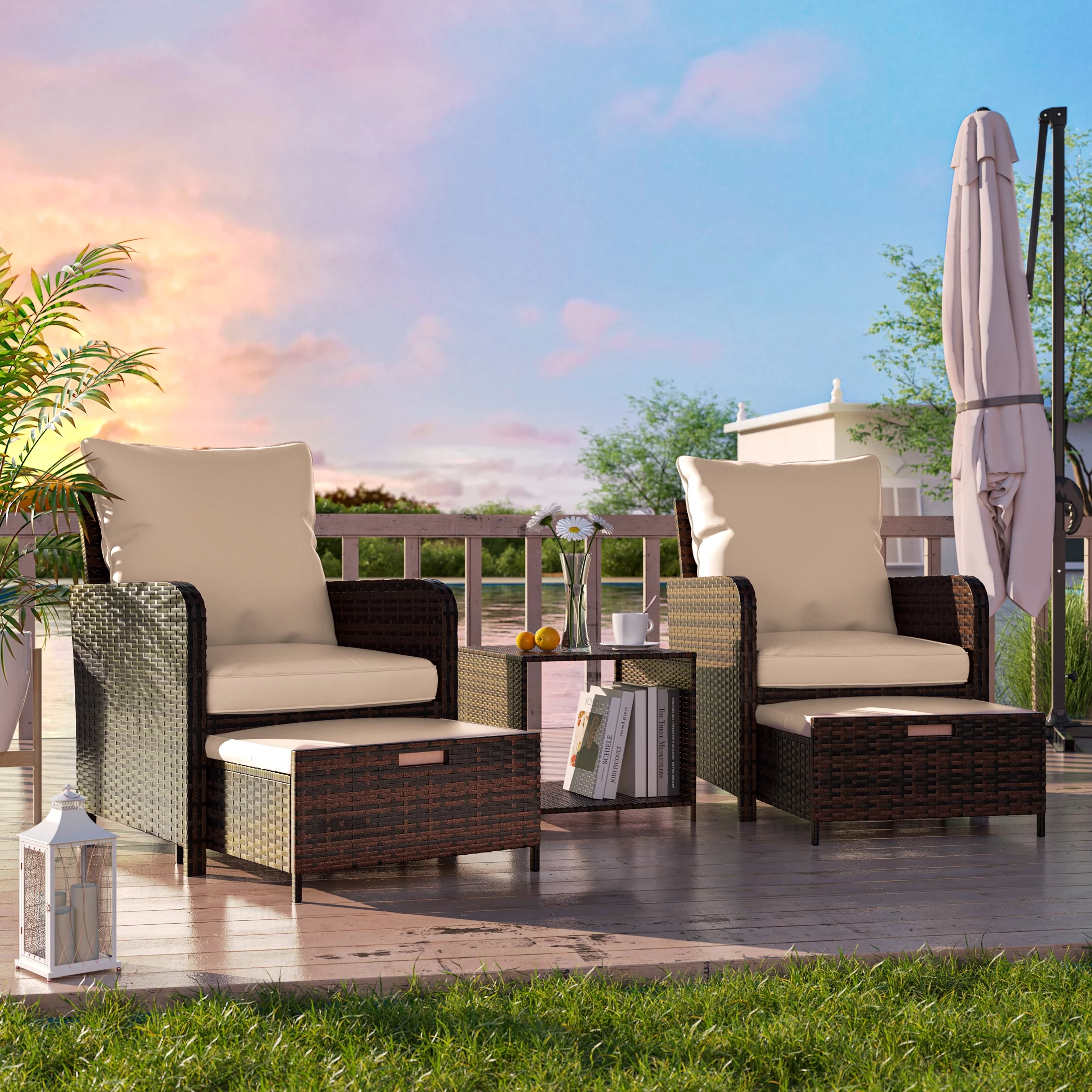 UDPATIO Balcony Furniture 5 Piece Patio Furniture Set, Outdoor Patio Chair , Khaki - Cheap Fitting