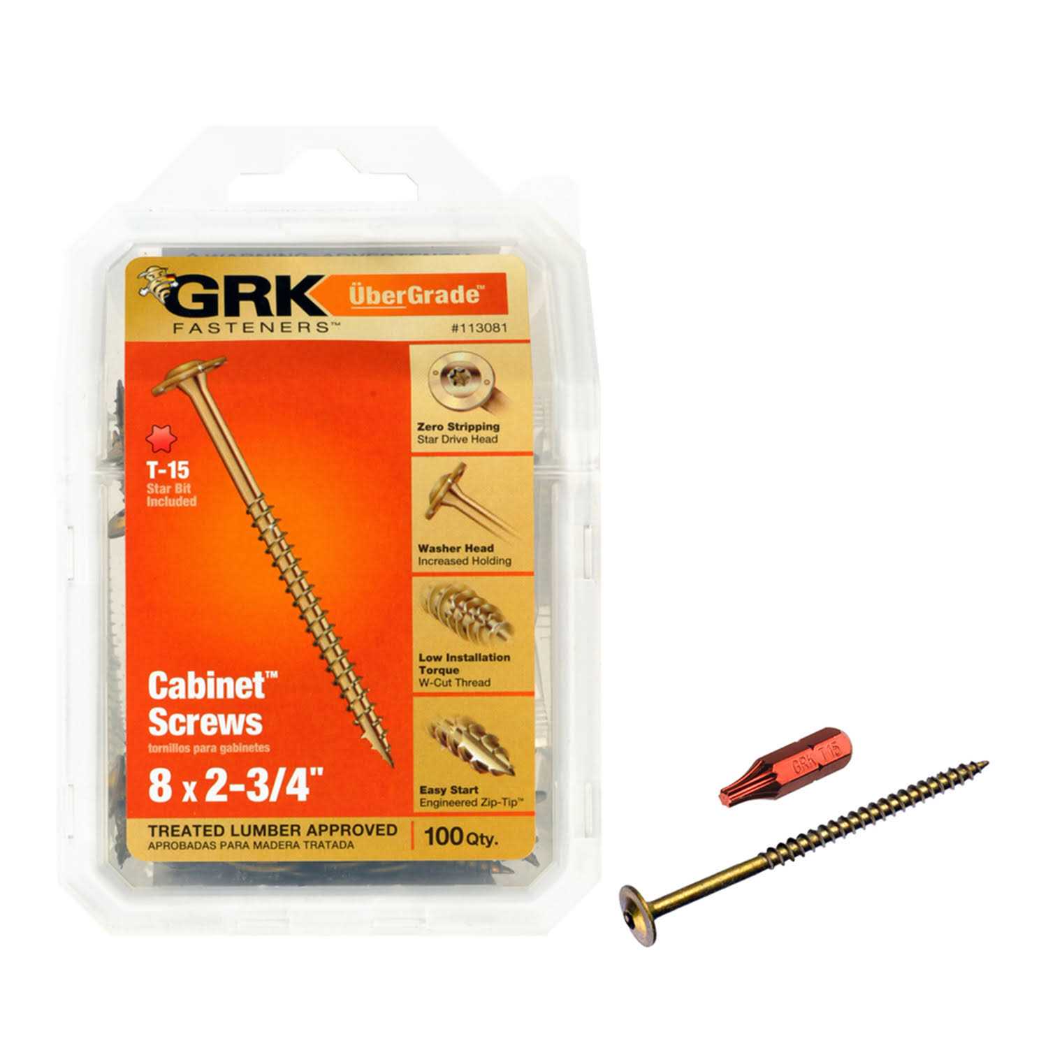 GRK Cabinet Screws – #8 x 2-3/4in Qty 100 - Cheap Fitting