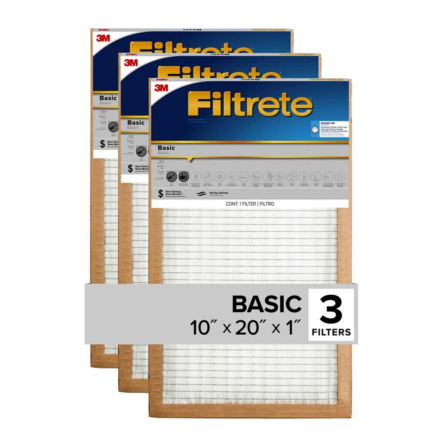 Filtrete 10-in W x 20-in L x 1-in MERV 5 Basic Pleated Air Filter FBL07-3PK-4 - Cheap Fitting