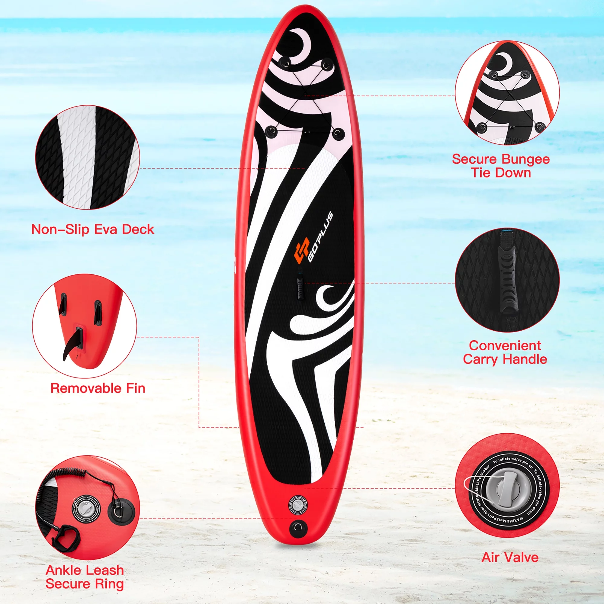 Goplus 11' Inflatable Stand Up Paddle Board Surfboard W/Bag Aluminum Paddle Pump Red - Cheap Fitting