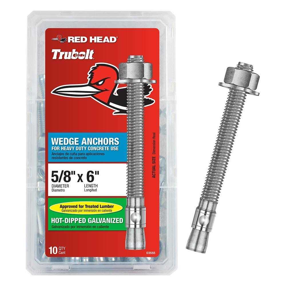 Red Head 5/8 in. x 6 in. Hot-Dipped Galvanized Steel Hex-Nut-Head Indoor/Outdoor Wedge Anchor - Cheap Fitting