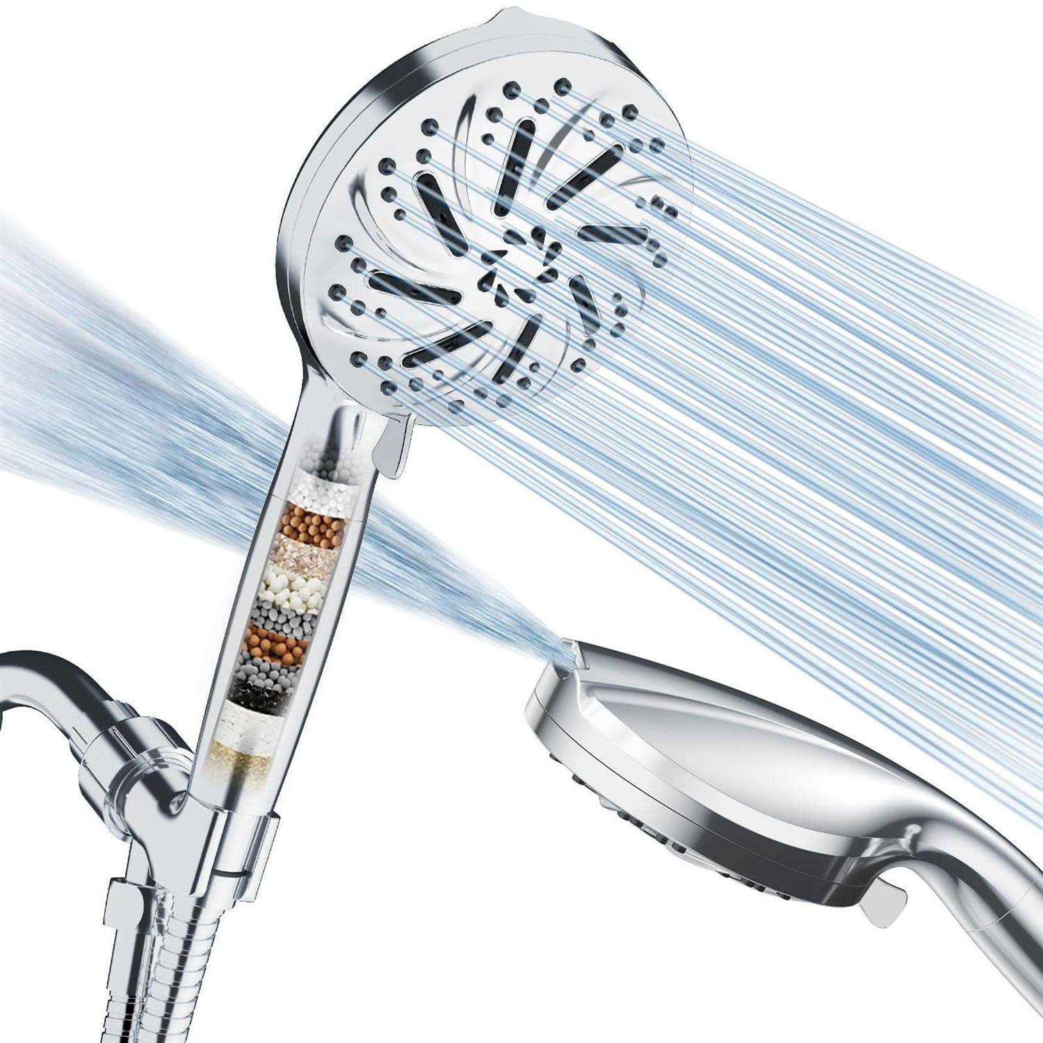 High Pressure Shower Head with Handheld Filtered Shower Head with Pause and Jet 10 Spray Modes - Cheap Fitting