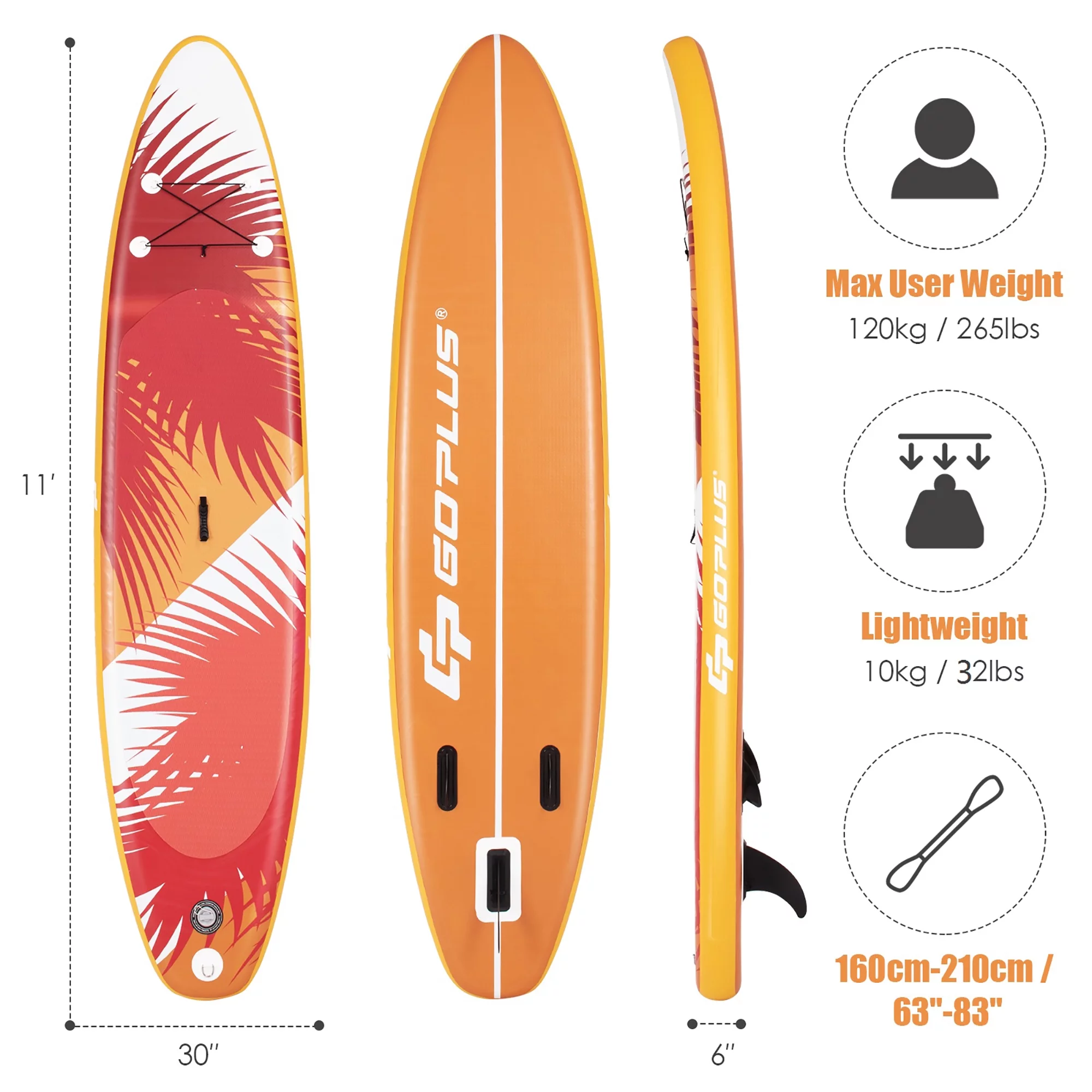 Goplus 10.5' Inflatable Stand Up Paddle Board Surfboard W/ Aluminum Paddle Pump Orange - Cheap Fitting