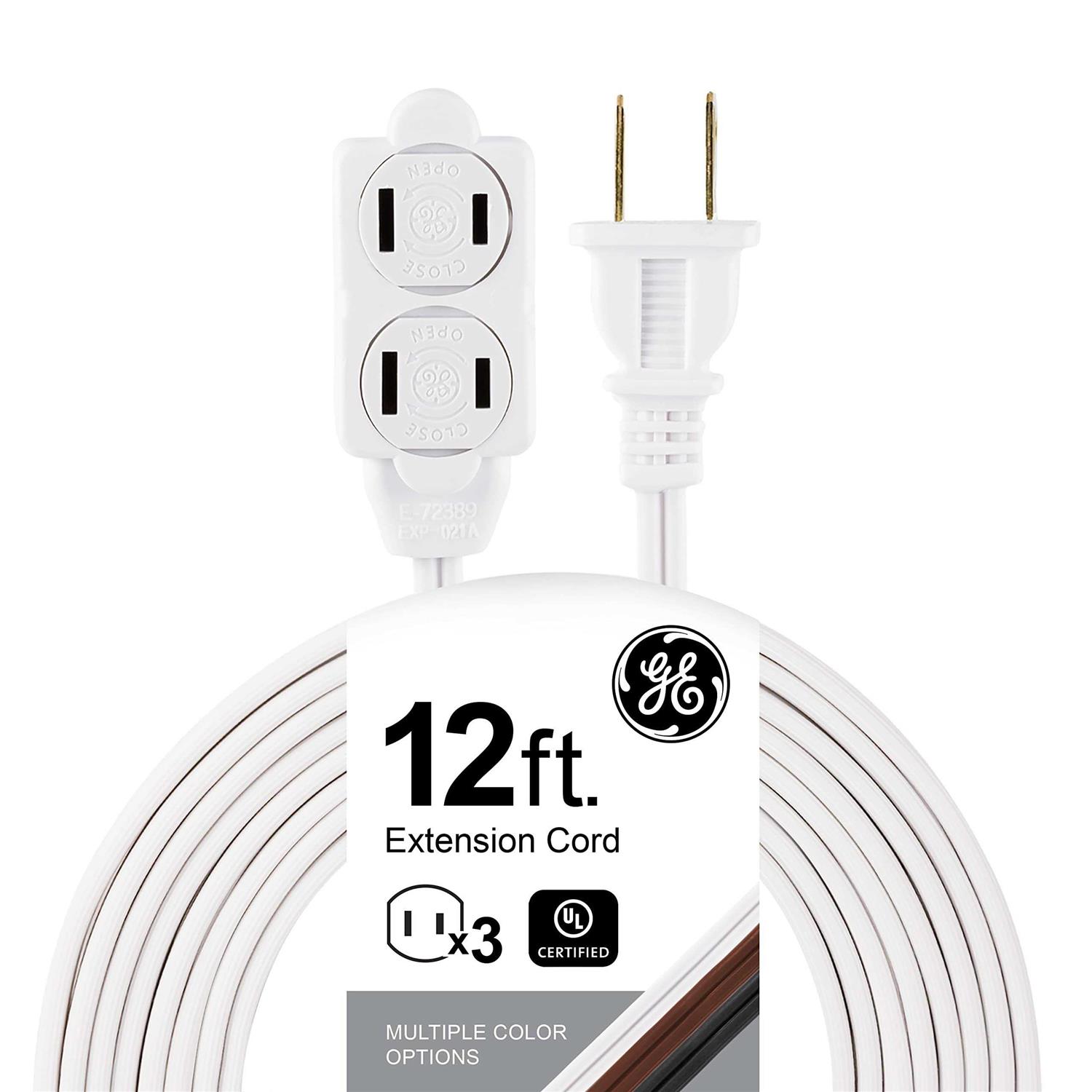 Ge 3-Outlet Extension Cord with Multiple Outlets 12 Ft Extension Cord Power Strip 2 Prong 16 Gauge Twist-to-close Safety Outlet Covers Outdoor - Cheap Fitting