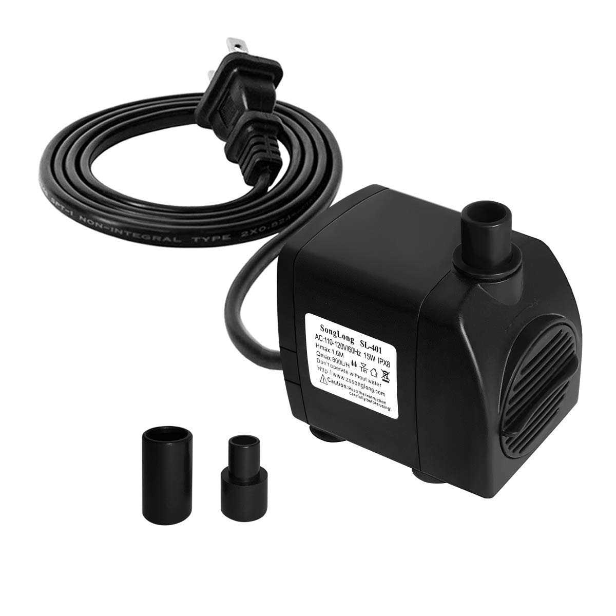 SongLong Submersible Pump 400GPH Ultra Quiet with Dry Burning Protection 6.5ft High Lift for Fountains - Cheap Fitting