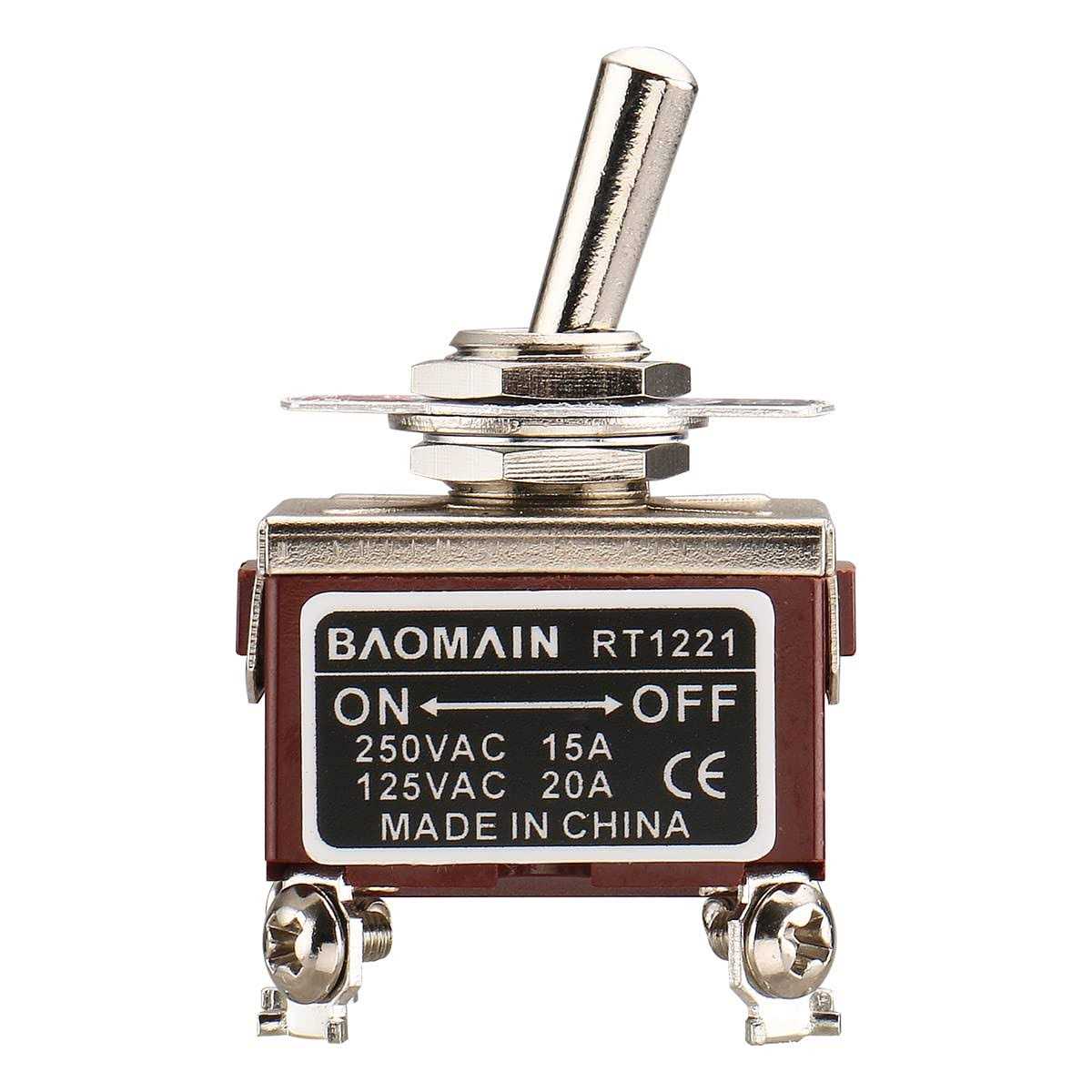 Baomain Toggle Switch DPST ON/Off 2 Position 250VAC 15A 125VAC 20A 1/2 mounting Hole Screw Terminal RT1221 - Cheap Fitting