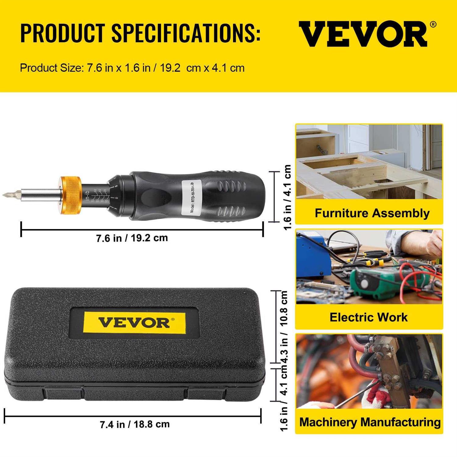 VEVOR Torque Screwdriver 1/4 Drive Screwdriver Torque Wrench Torque Screwdriver Electrician Torque Range Accurate to ±5% - Cheap Fitting