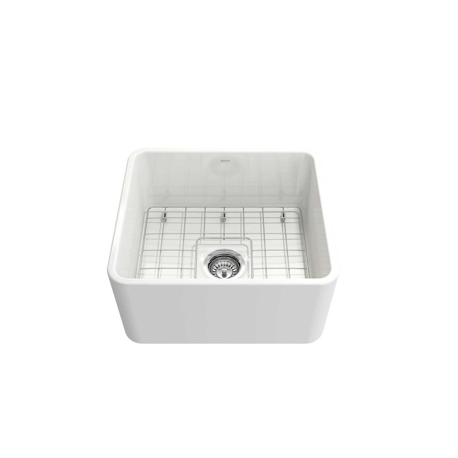 BOCCHI Classico Farmhouse Apron Front Fireclay Single Bowl Kitchen Sink with Protective Bottom Grid and Strainer - Cheap Fitting