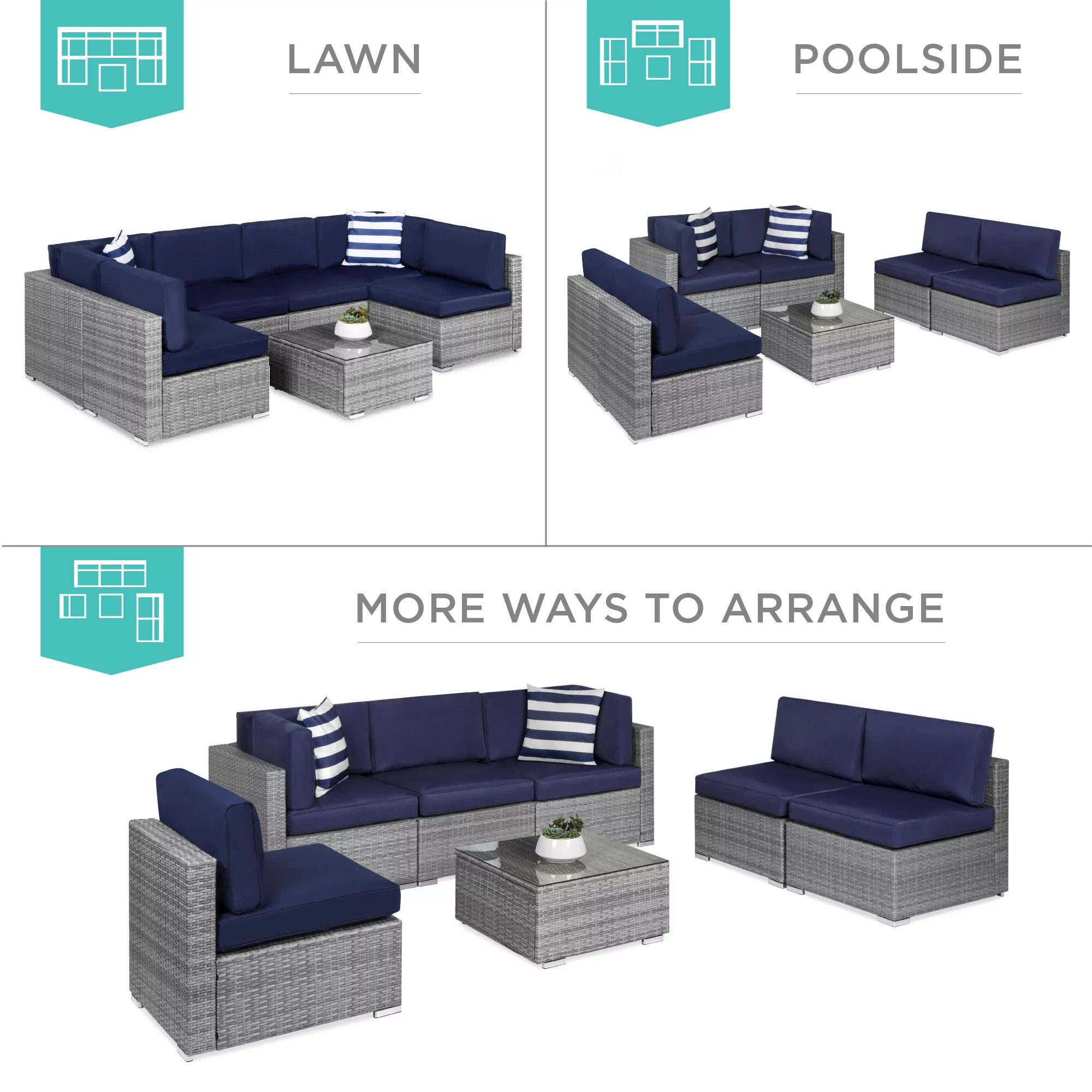 Best Choice Products 7-Piece Outdoor Modular Patio Conversation Furniture, Wicker Sectional Set - Gray/Navy - Cheap Fitting