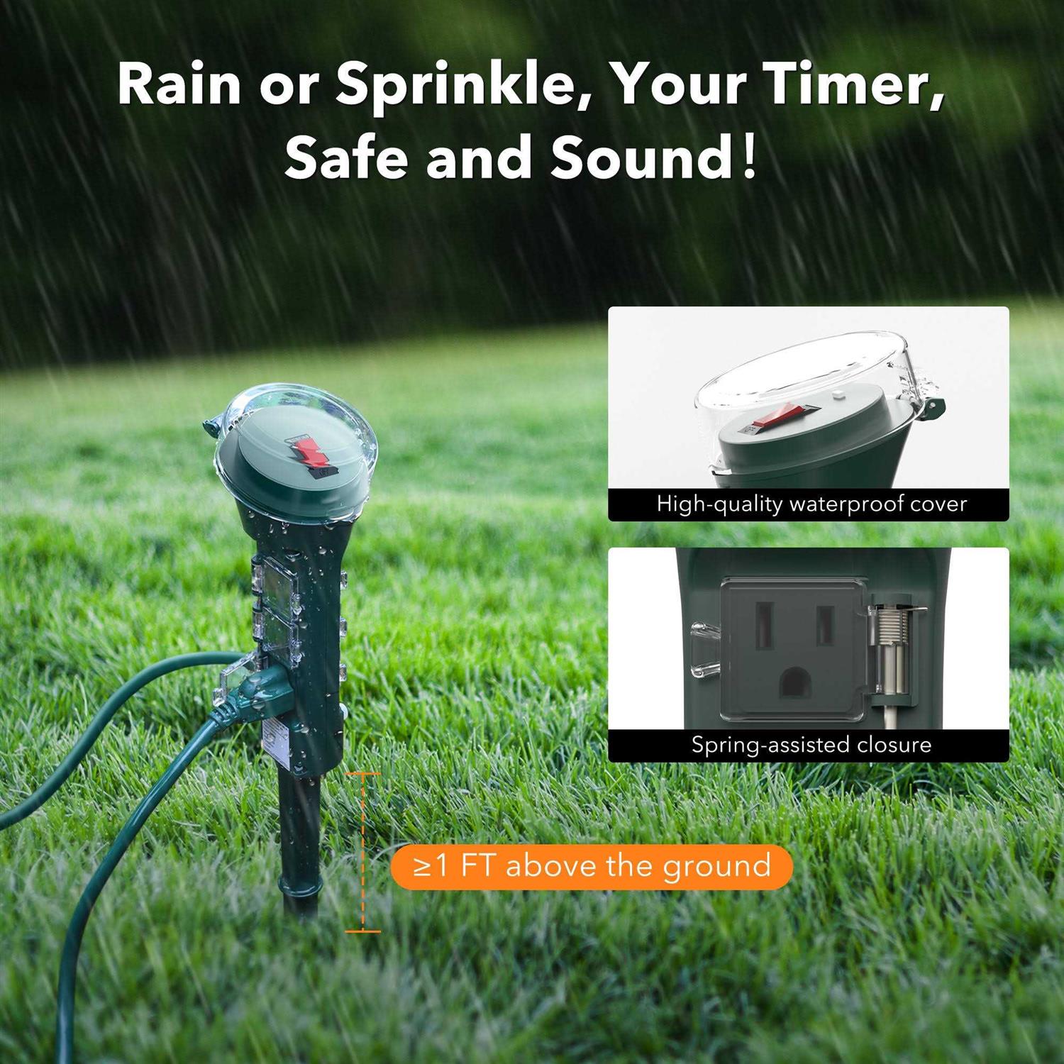 Outdoor Power Stake with 6 Outlets 6ft Extension Cord Overload Protection Weatherproof Bn-link - Cheap Fitting