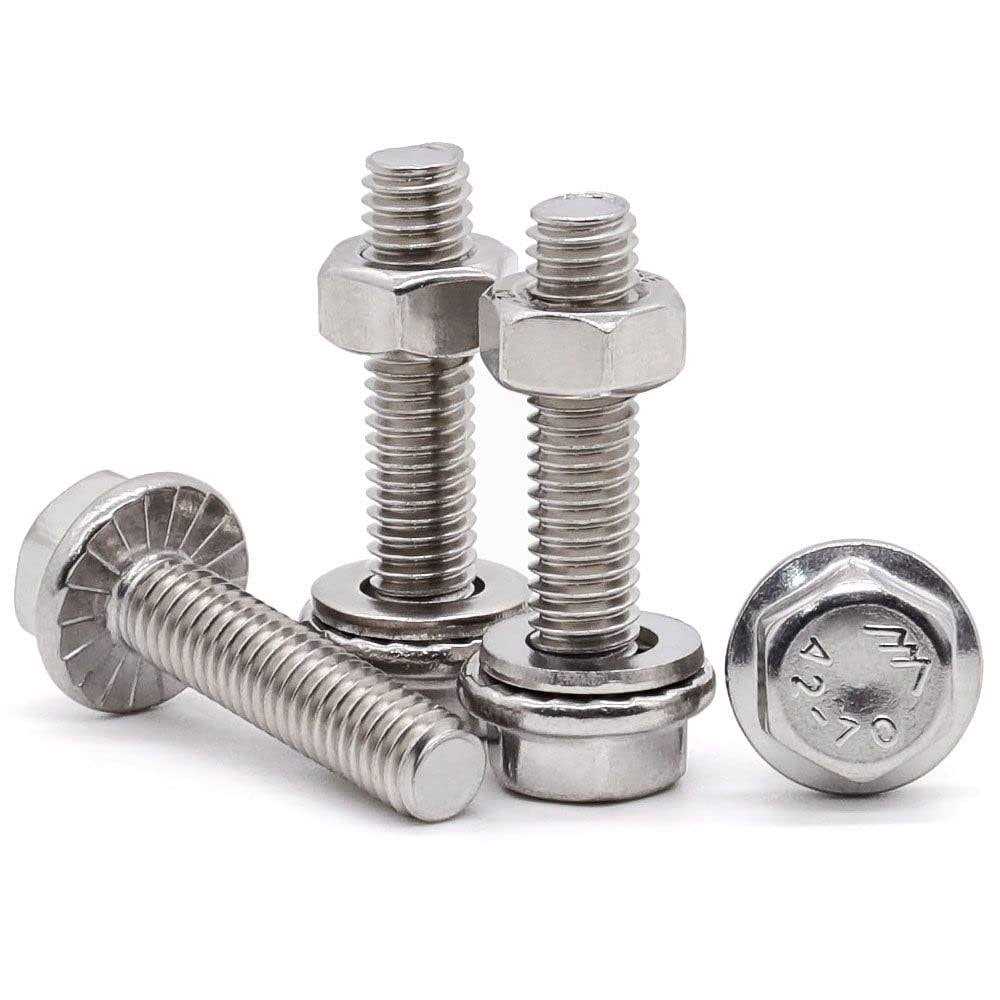 Glvaner M8 x Stainless Steel Extra Large Flanged Washer Head Hex Bolt GB 5789 and Hex Nuts & Flat Washers Assortment Full Thread - Cheap Fitting