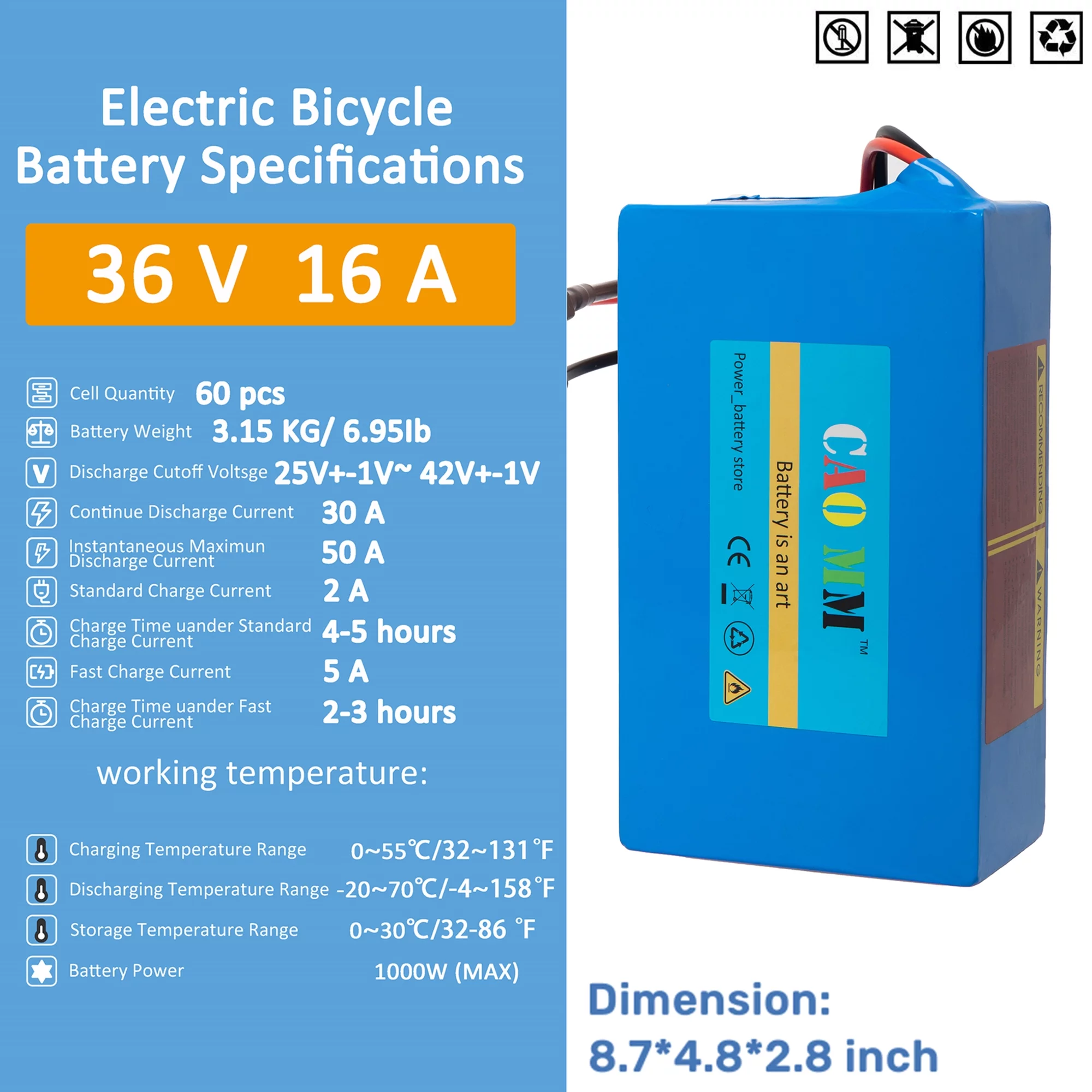 Ebike Battery 36V 10Ah Lithium Battery with 5A Fast Charger for 750W Electric Bicycle - Cheap Fitting