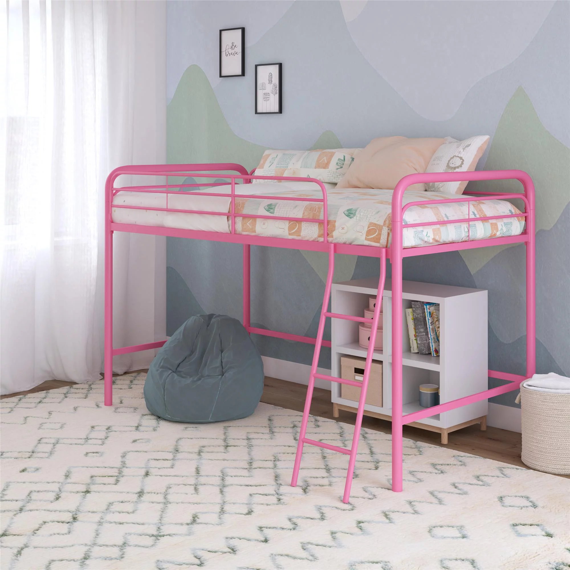 DHP Jett Junior Twin Metal Loft Bed, Pink - Cheap Fitting