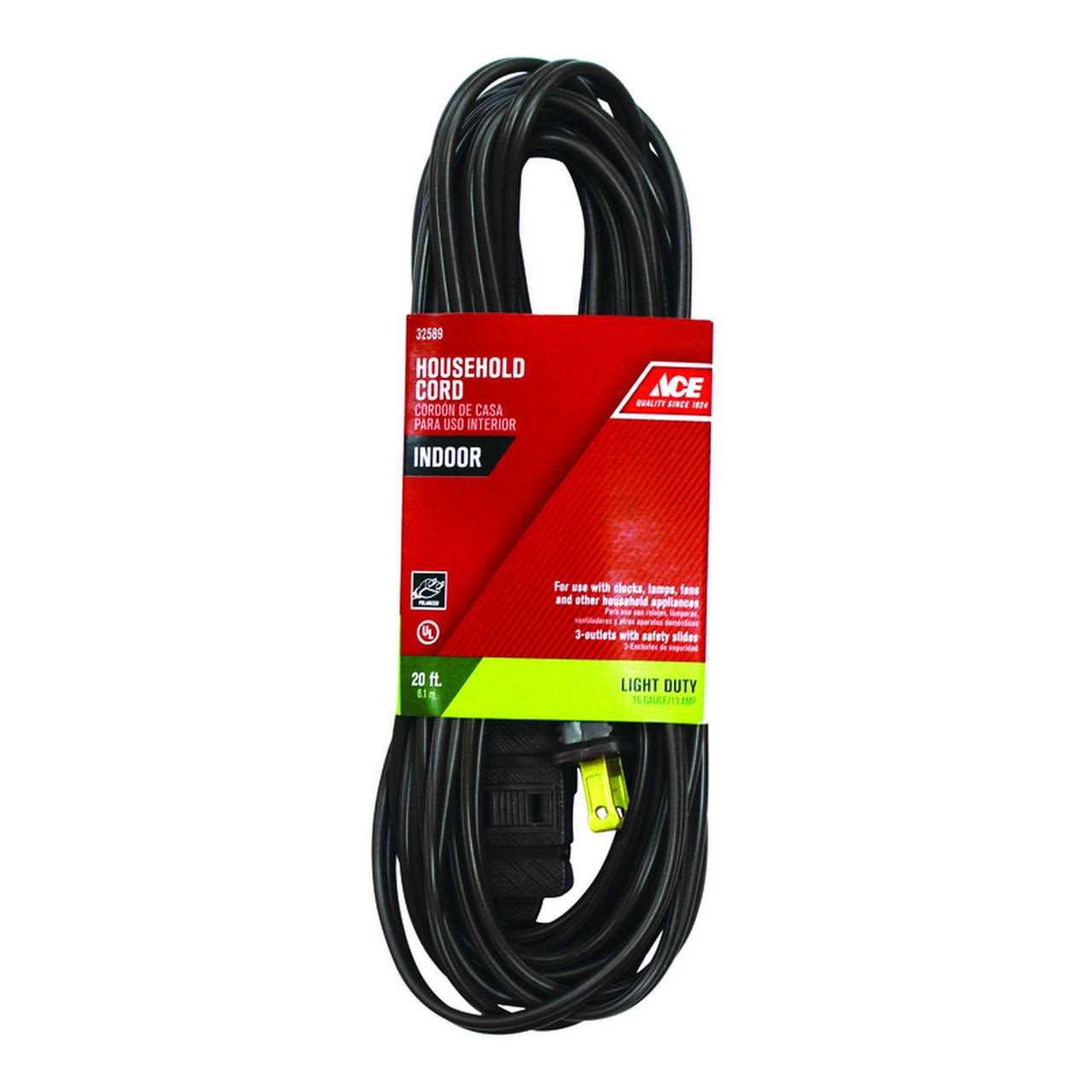 Ace Indoor 20 ft. L Brown Extension Cord 16/2 SPT-2 - Cheap Fitting