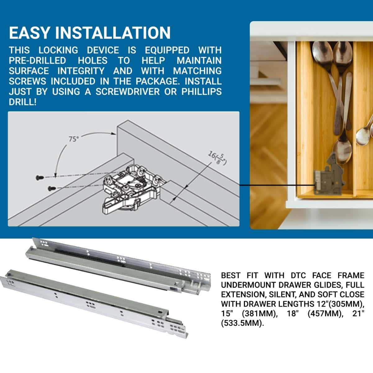 Pair of DTC Undermount Drawer Slide Plastic Front Locking Device Left and Right - Cheap Fitting