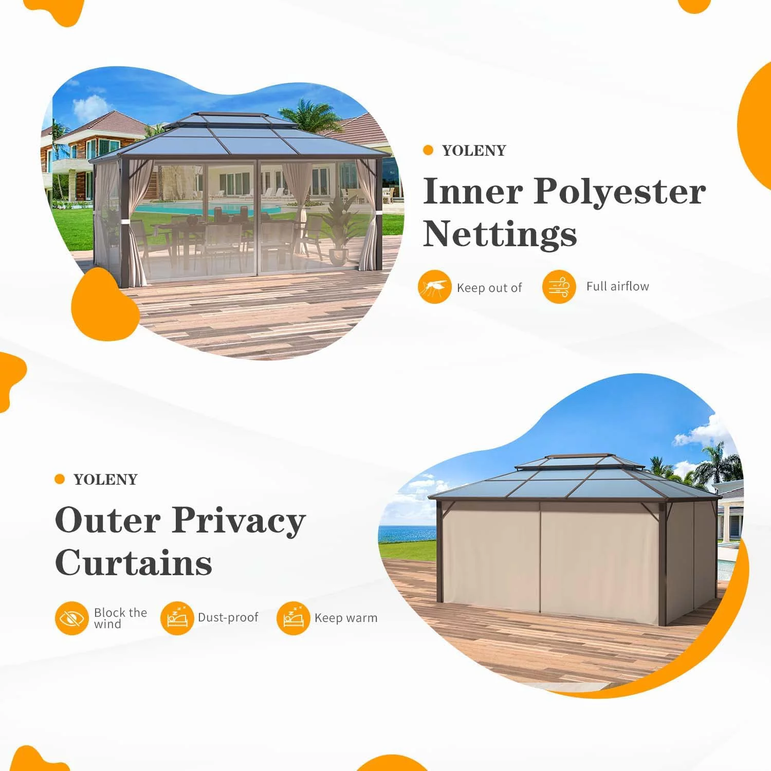 Yoleny 12'x16' Outdoor Polycarbonate Double Roof Hardtop 12 ft Gazebo Canopy, Brown - Cheap Fitting