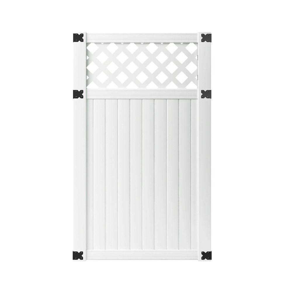 Outdoor Essentials PicketLock 6-ft H x 3.5-ft W White Vinyl Lattice-top Fence Gate Kit | 181972 - Cheap Fitting