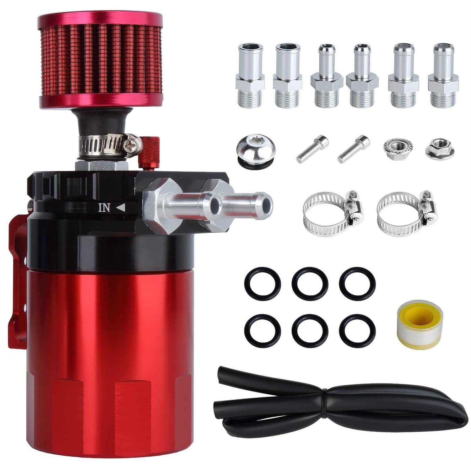 Universal Car Oil Catch Can Kit Polish Baffled Automotive Reservoir Tank 300ml with Breather Aluminum Compact Dual Cylinder - Cheap Fitting