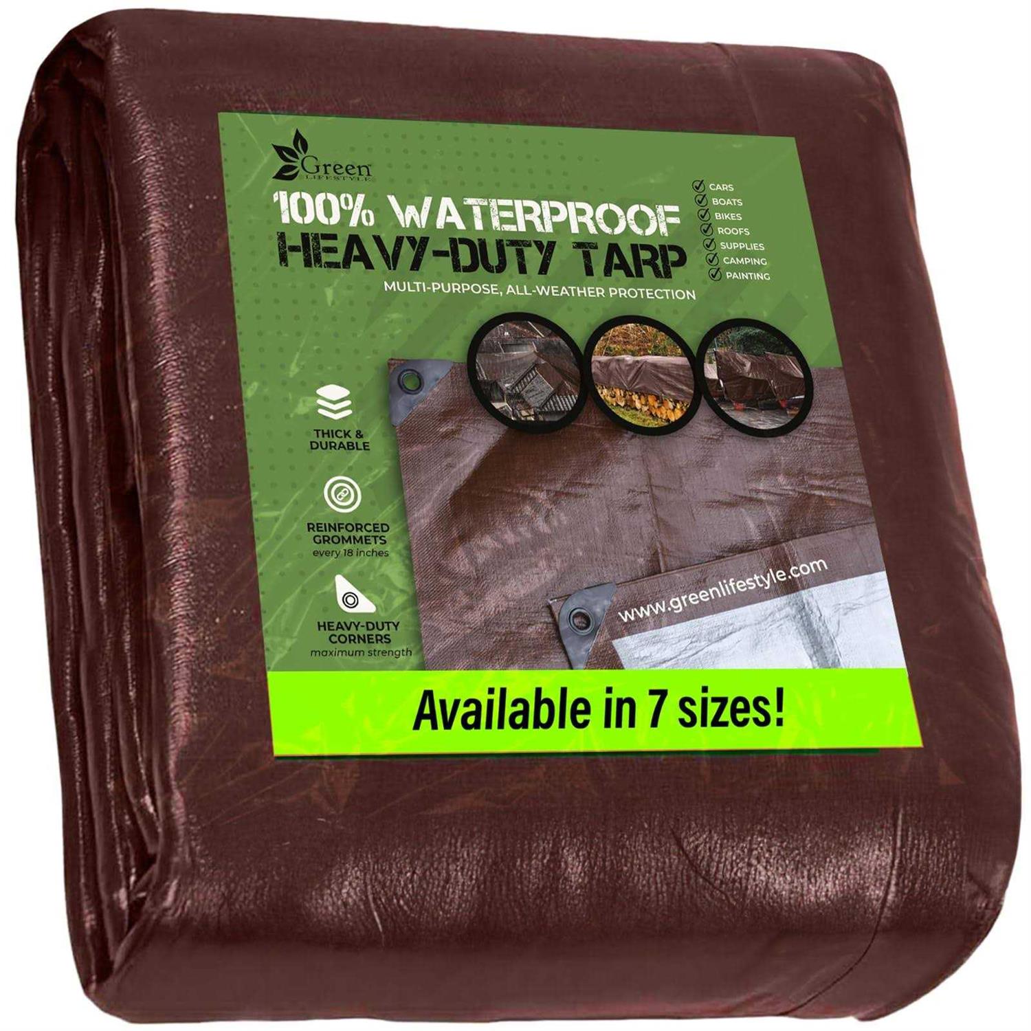 Tarp Cover Brown/Silver Heavy Duty Thick Material Water Proof Tear Proof UV Resistant Reinforced Edges Boat Tent RV or Pool Cover	Tarp Cover Brown/Silver Heavy Duty Thick Material Water Proof Tear Proof UV Resistant Reinforced Edges Boat Tent RV or - Cheap Fitting