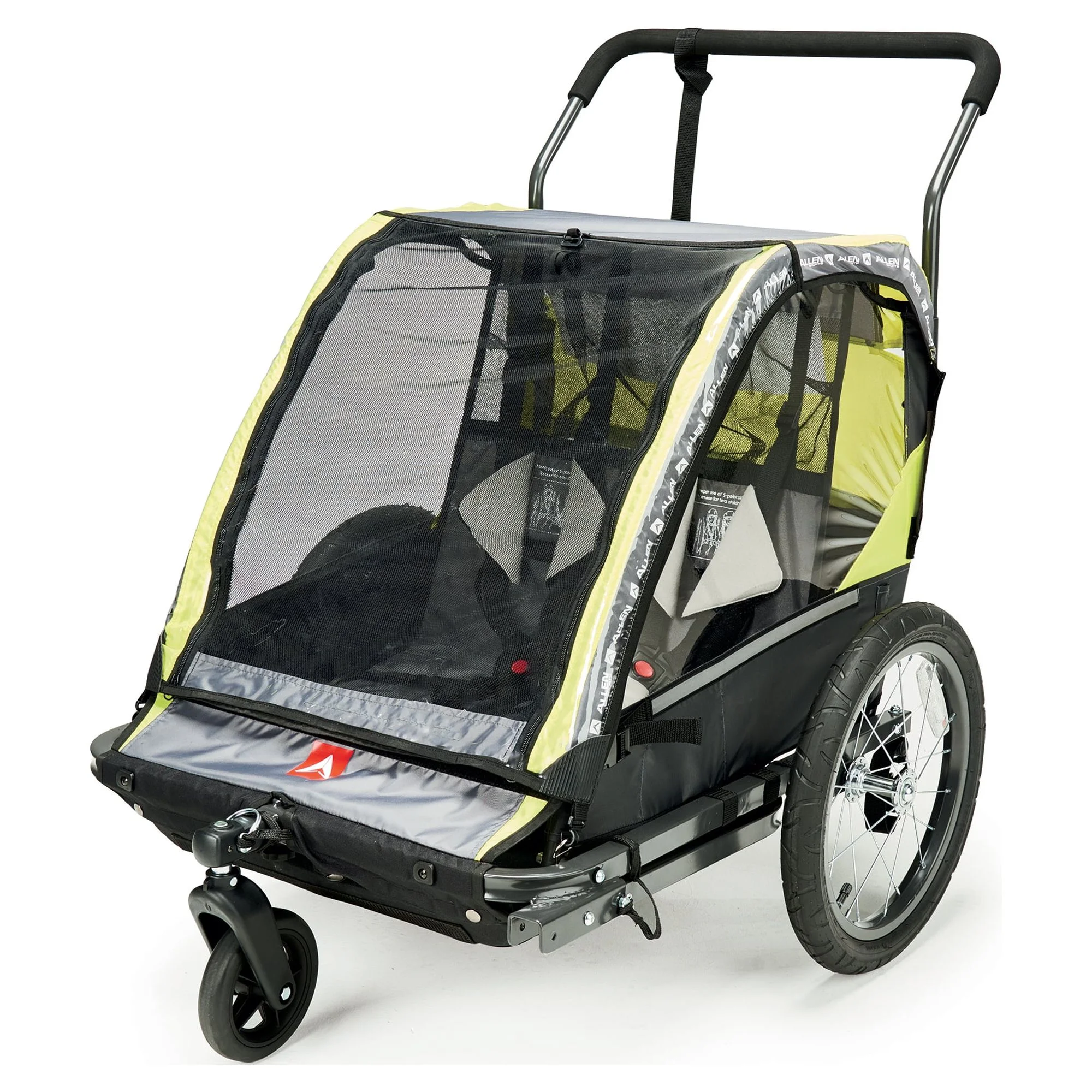 Allen Sports Deluxe 2-Child Bicycle Trailer & Stroller, max capacity 100 lbs, Model AS2, Green - Cheap Fitting