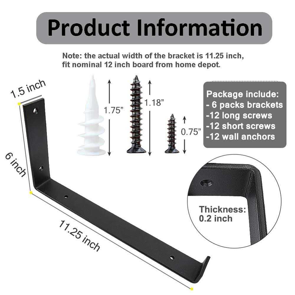 WINKER Shelf Brackets 12 Inch 4pcs Heavy Duty Frosted Black Wall Bracket with Lip for Floating Shelves Rustic Iron Metal Shelf Bracket for Diy Open - Cheap Fitting