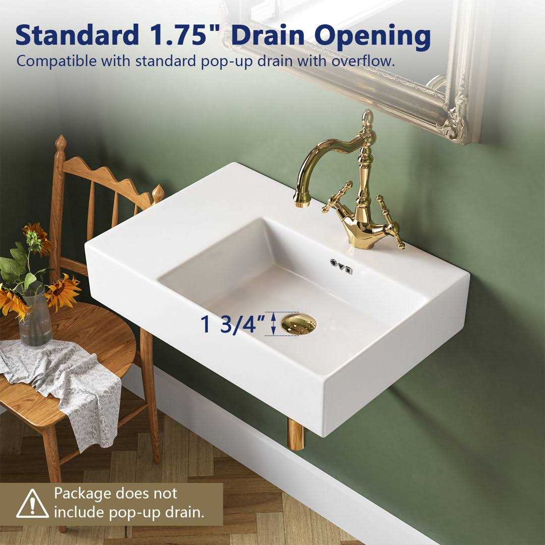DeerValley DV-1WS0126R Ceramic Rectangular Wall Mount Bathroom Sink with Overflow - Cheap Fitting