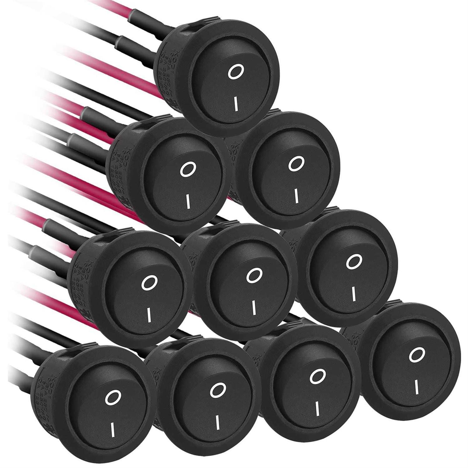 STARELO 10Pcs Round Rocker Switch ON/Off 2Pin KCD1 Latching Toggle SPST Round Type Switch with Wires Pre-Wired - Cheap Fitting