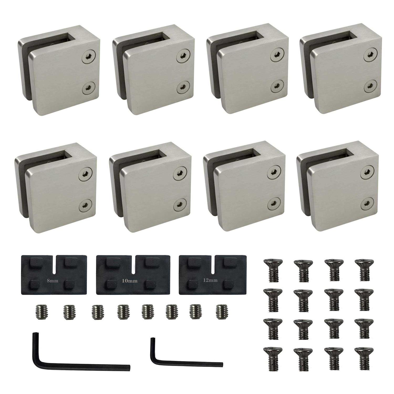 tonchean Glass Clamps 8Pcs 1.8 Heavy Duty Square Glass Bracket Clamp Stainless Steel 316 Adjustable Glass Clips Kit with Rubber Ga - Cheap Fitting