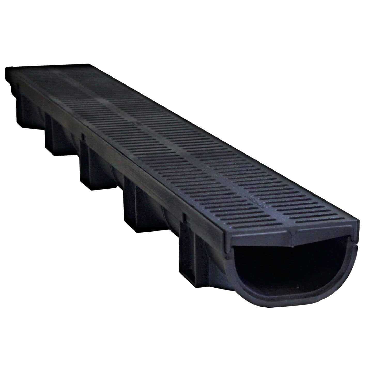 japhad US Trench Drain Compact Black Polymer Channel with Black Polymer Heel Friendly Grate 3 ft 3 - Cheap Fitting