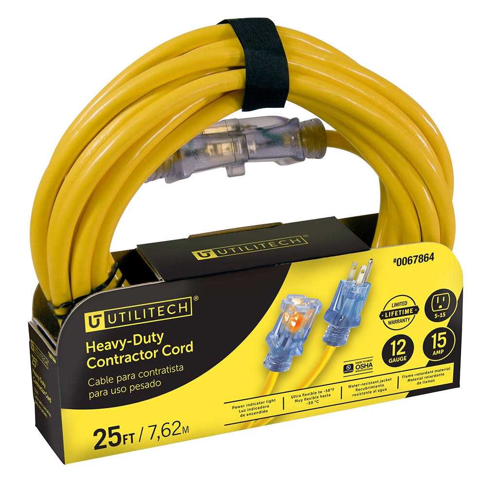 Utilitech 25-ft 12 / 3-Prong Outdoor Sjtw Heavy Duty Lighted Extension Cord UTP511825 - Cheap Fitting