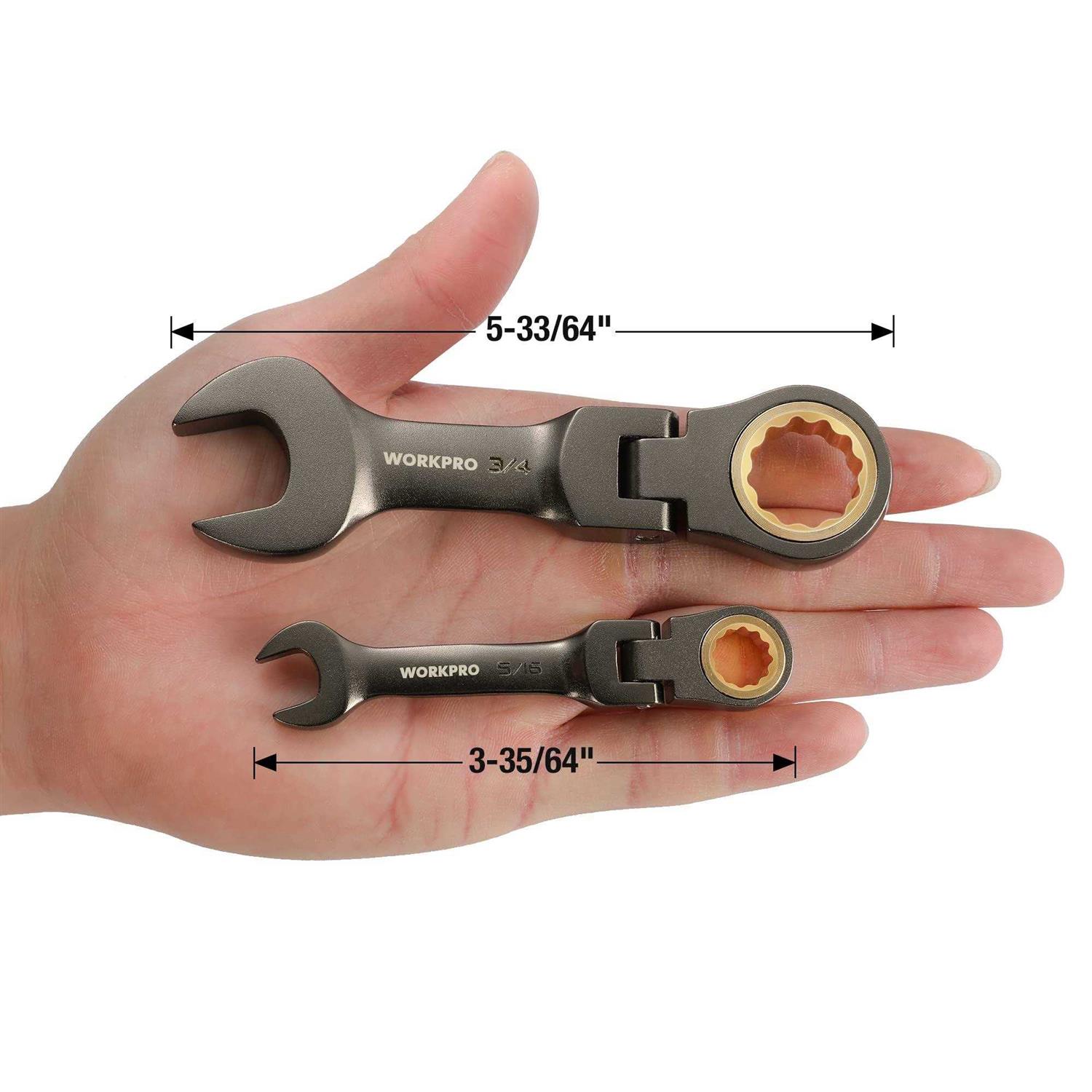 WORKPRO 8-Piece Flex-Head Stubby Ratcheting Combination Wrench Set - Cheap Fitting