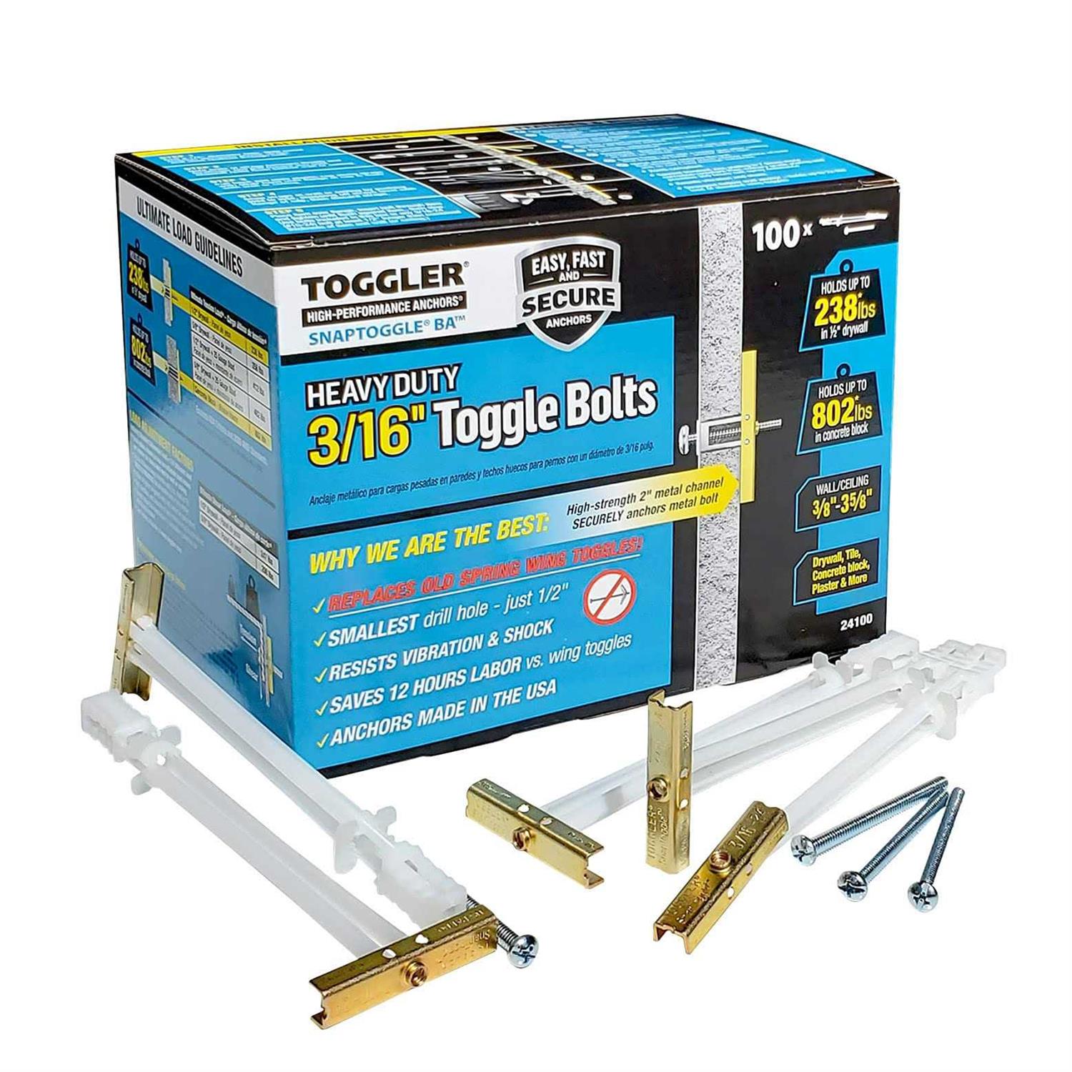 Toggler 24100 Heavy Duty 3/16 Toggle Bolts - Cheap Fitting
