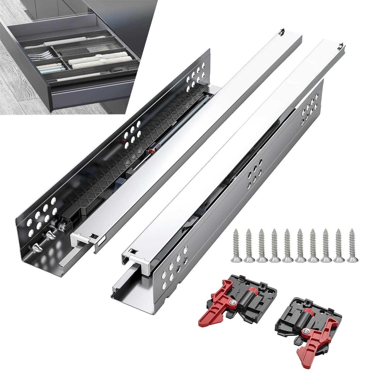 SIGOEI Bottom Mount Soft Close Drawer Slides Full Extension Concealed Rails Track 80 lb Load Capacity 1 Pair - Cheap Fitting