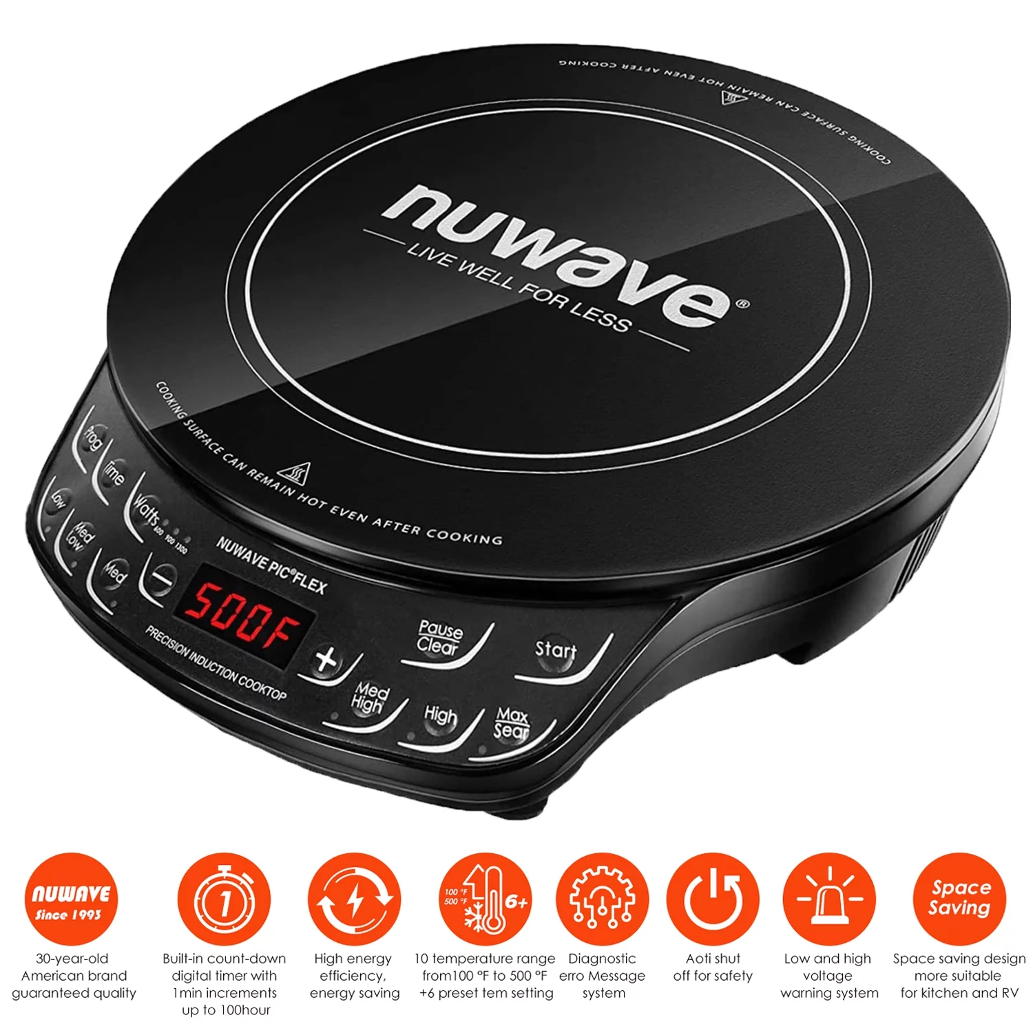 NuWave Portable Induction Cooktop Flex, 10.25-inch Shatter-Proof Ceramic Glass and Large 6.5-inch Heating Coil, 3 Wattage Settings 600, 900 & 1300 Watts, Hot - Cheap Fitting