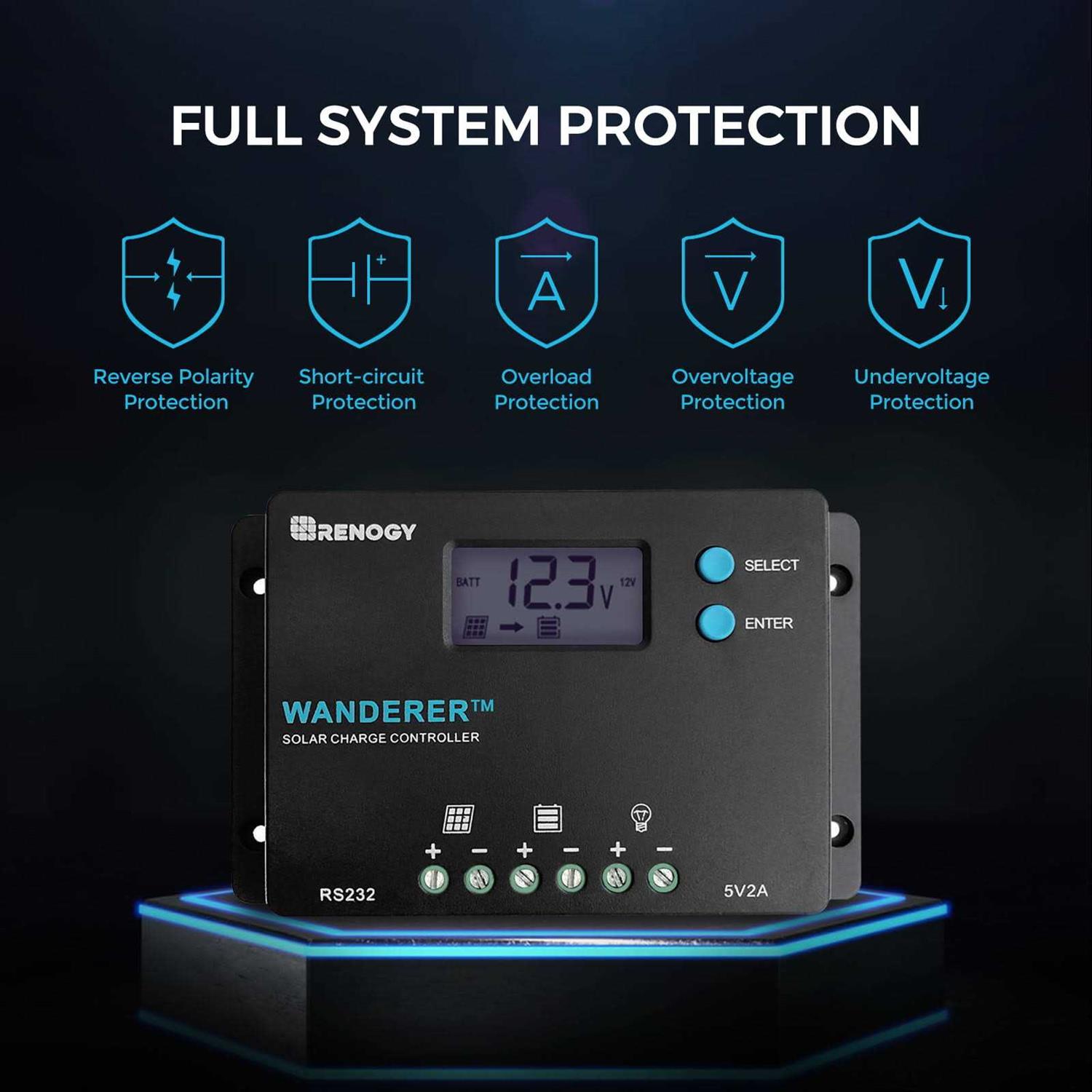 Renogy 100W 12V Monocrystalline Solar Starter Kit w/Wanderer 10A Charge Controller - Cheap Fitting