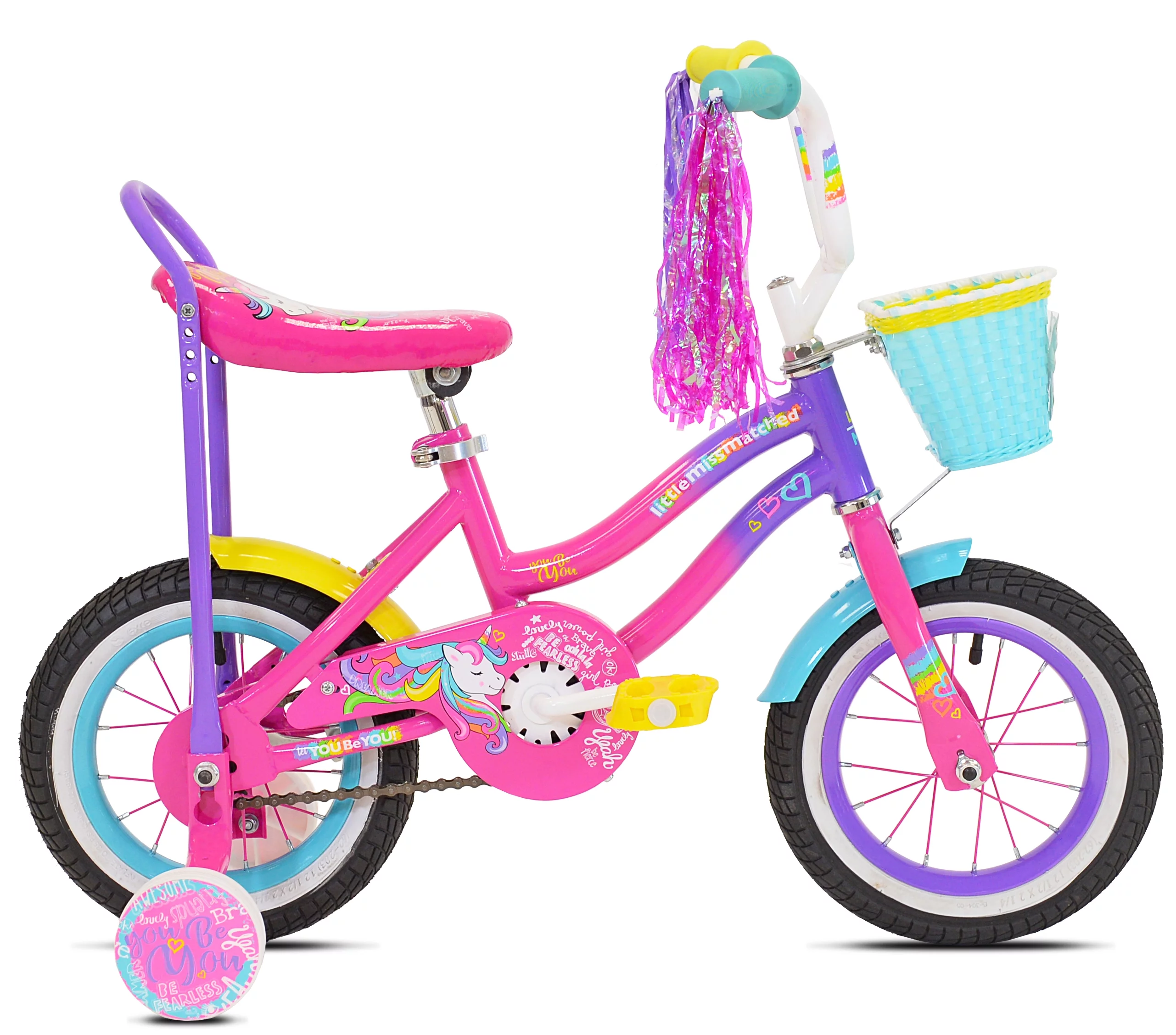LittleMissMatched 12 in.  Girl's Let You Be You Unicorn, Child's Bicycle, Pink and Purple - Cheap Fitting