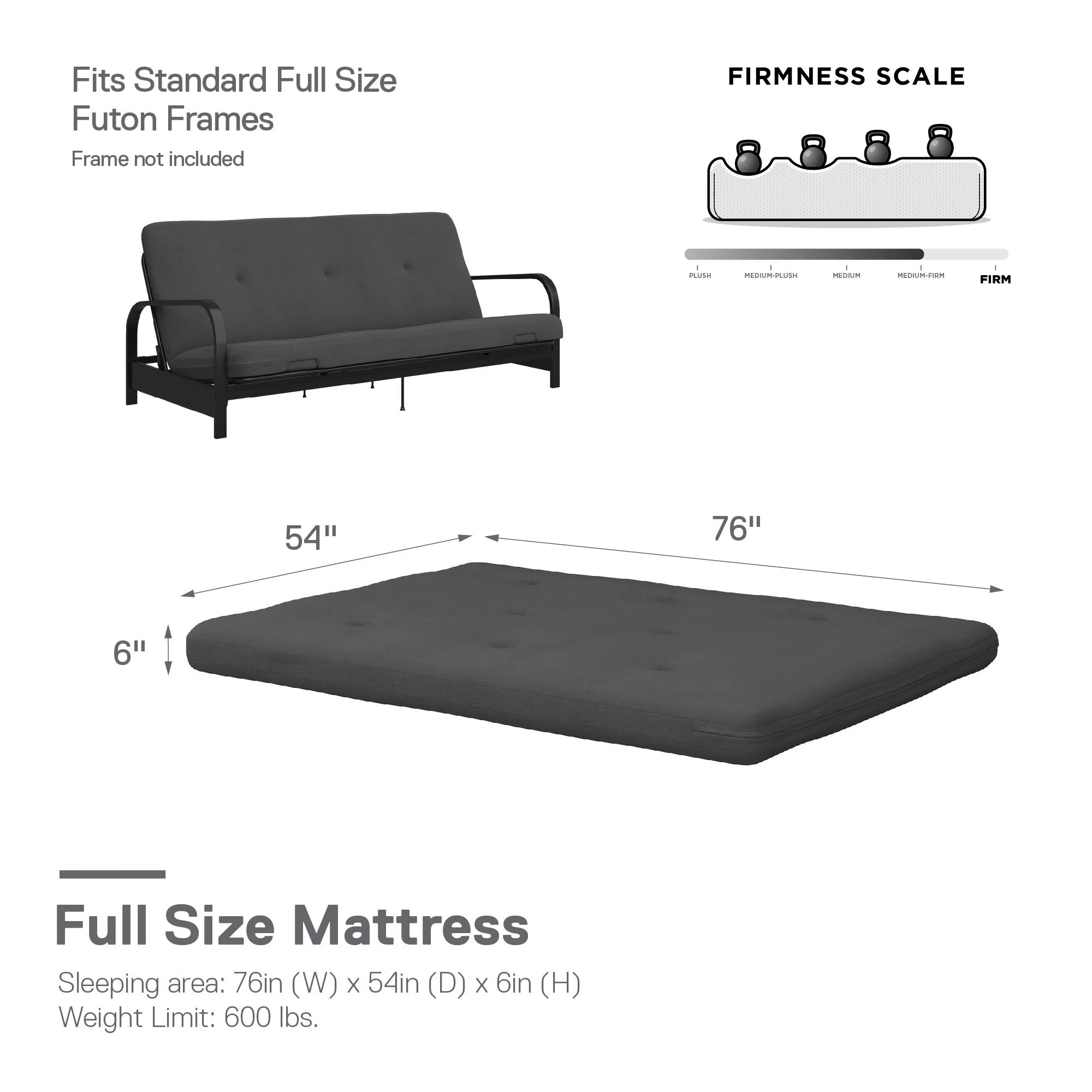 Caddie 6-Inch Futon Mattress with Tufted Cover and Recycled Polyester Fill, Full, Light Gray Linen - Cheap Fitting